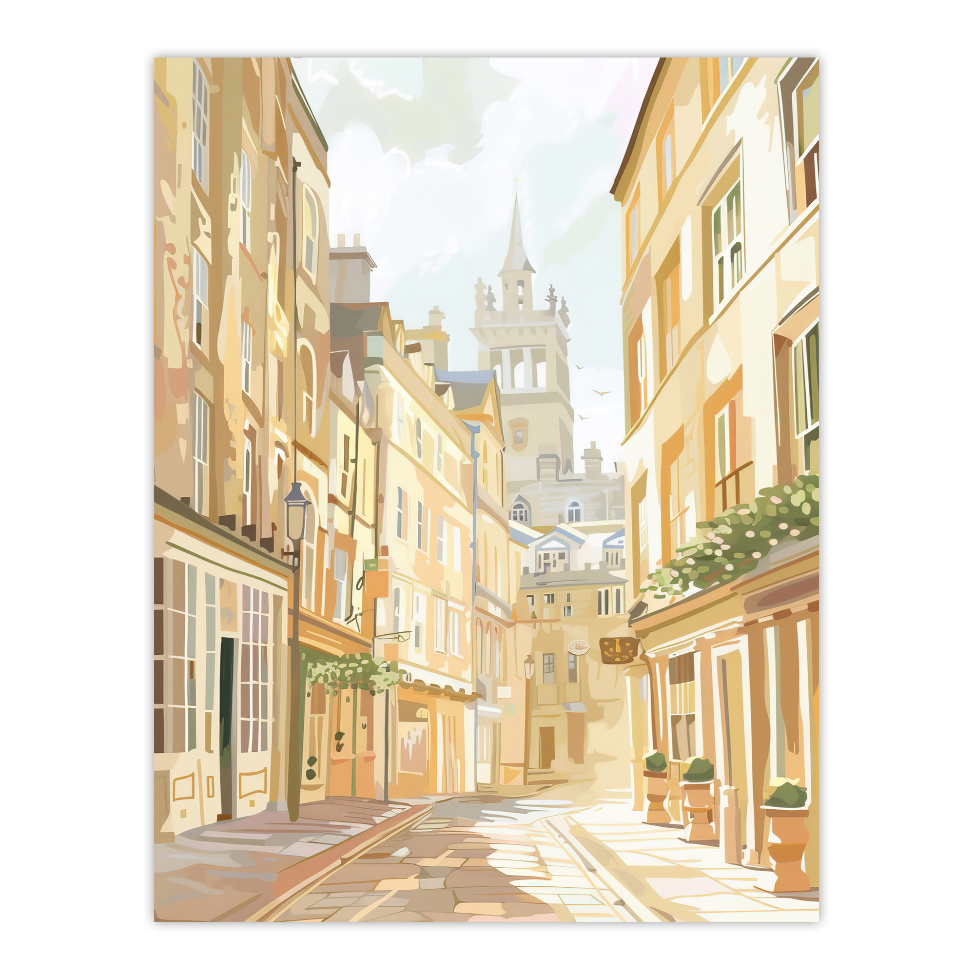 Bath England Sunny Day Street View Cityscape Wall Art Poster Print