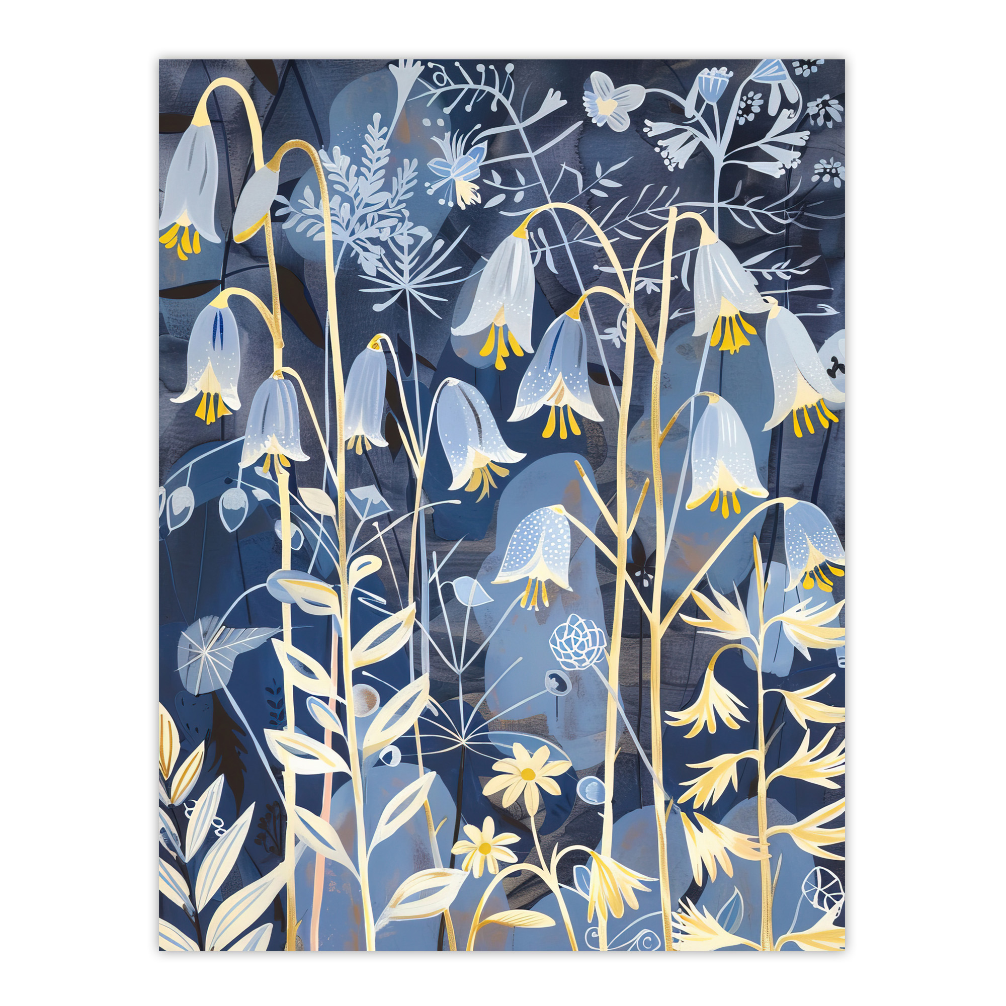 Bluebells at Night Botanical Painting Wildflowers Wall Art Poster Print