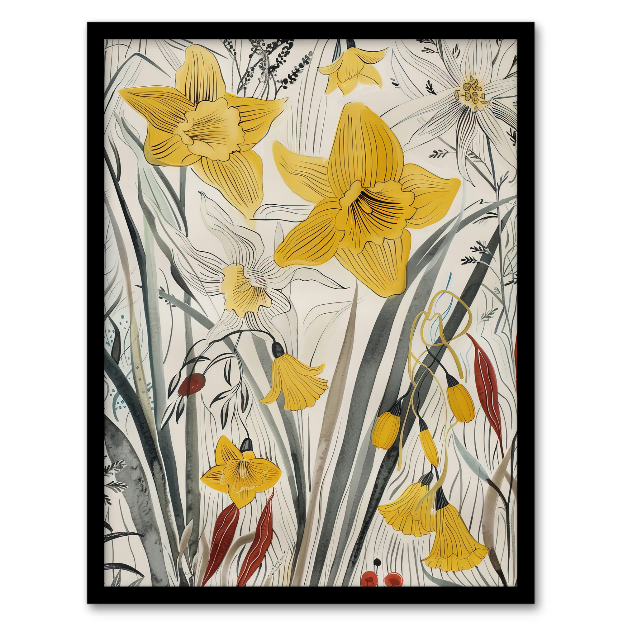 Daffodils Floral Artwork Spring Wildflowers Wall Art Poster Print