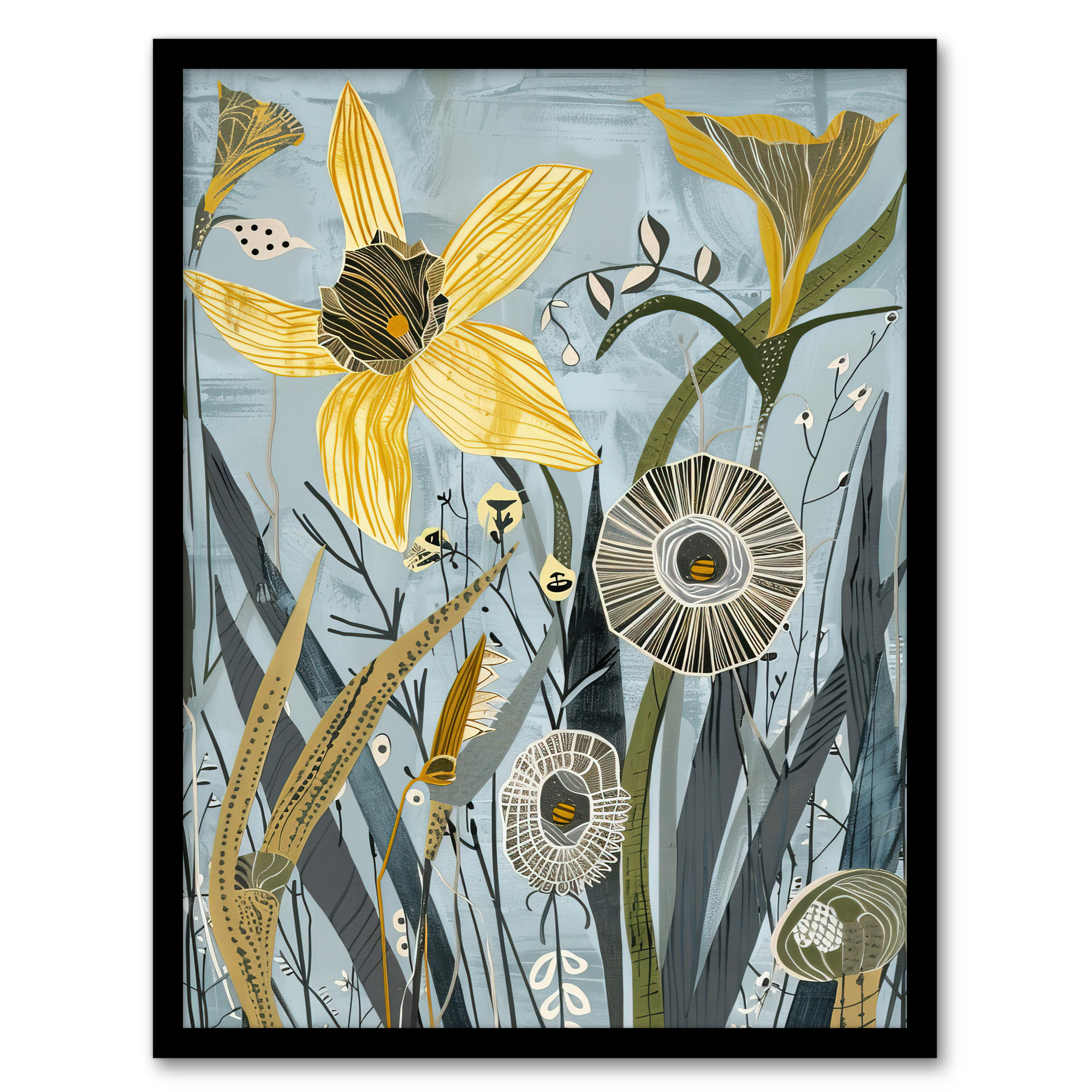 Abstract Daffodils Bloom Rustic Artwork Spring Wall Art Poster Print