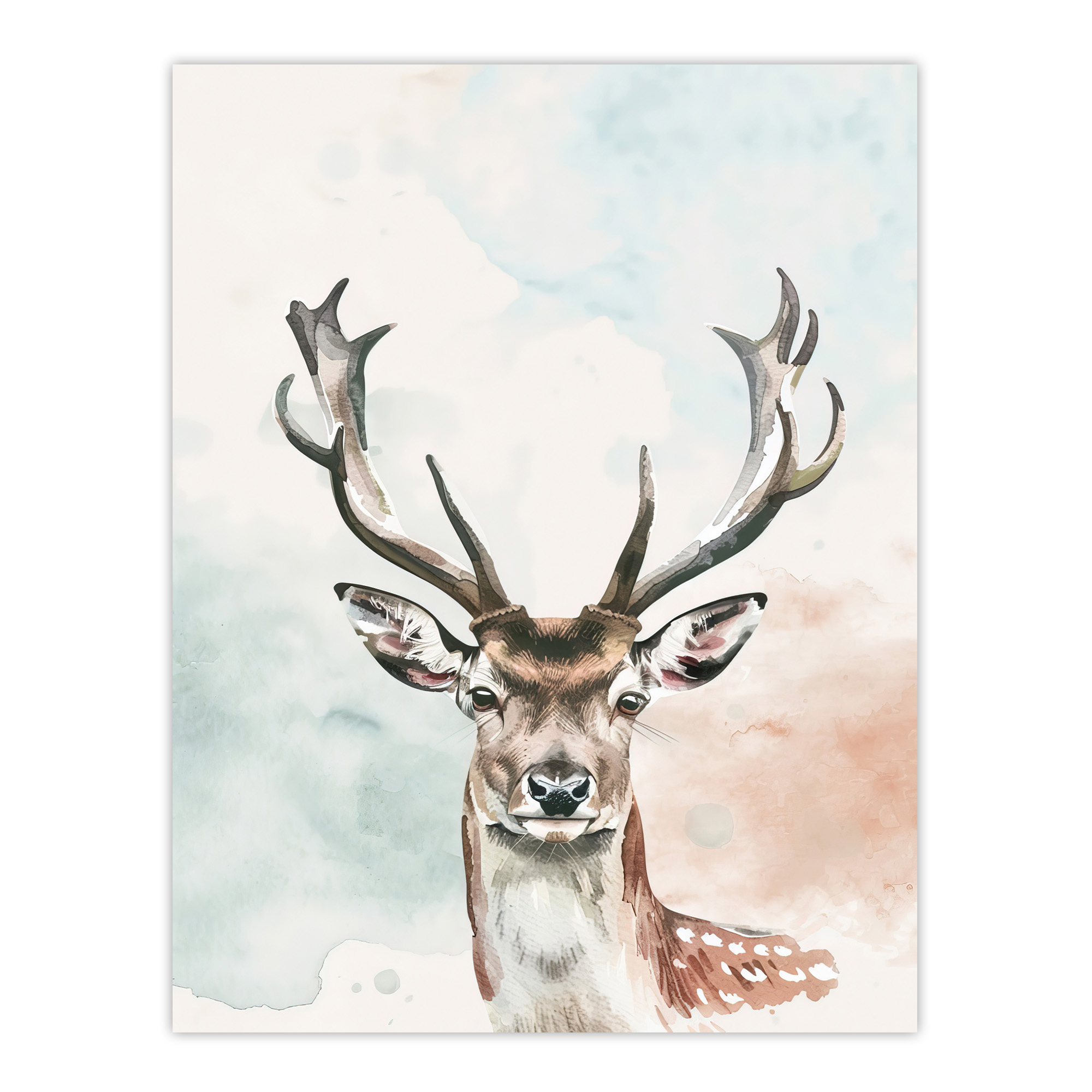 Stag Head Portrait Modern Watercolour Pastel Wall Art Poster Print