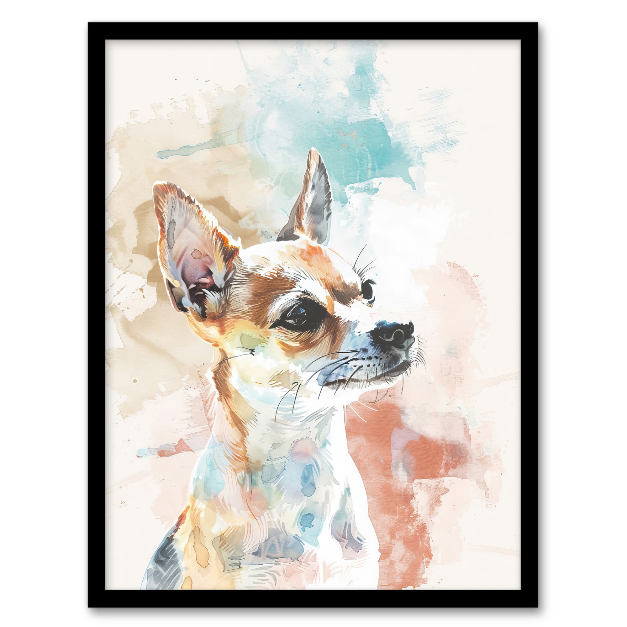 Chihuahua Dog Lover Light Watercolour Portrait Wall Art Poster Print