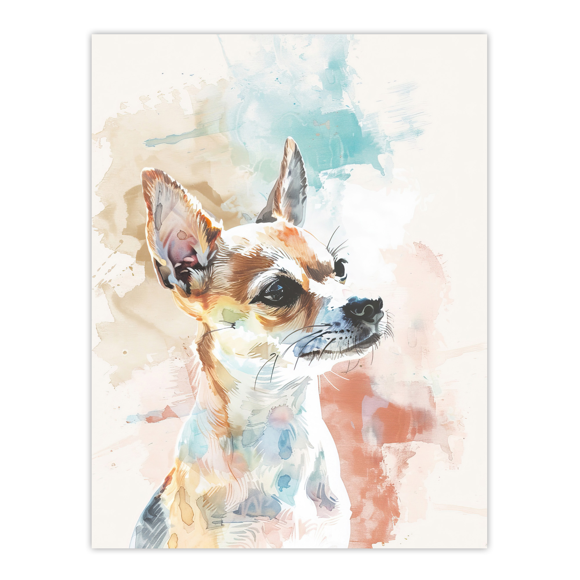 Chihuahua Dog Lover Light Watercolour Portrait Wall Art Poster Print