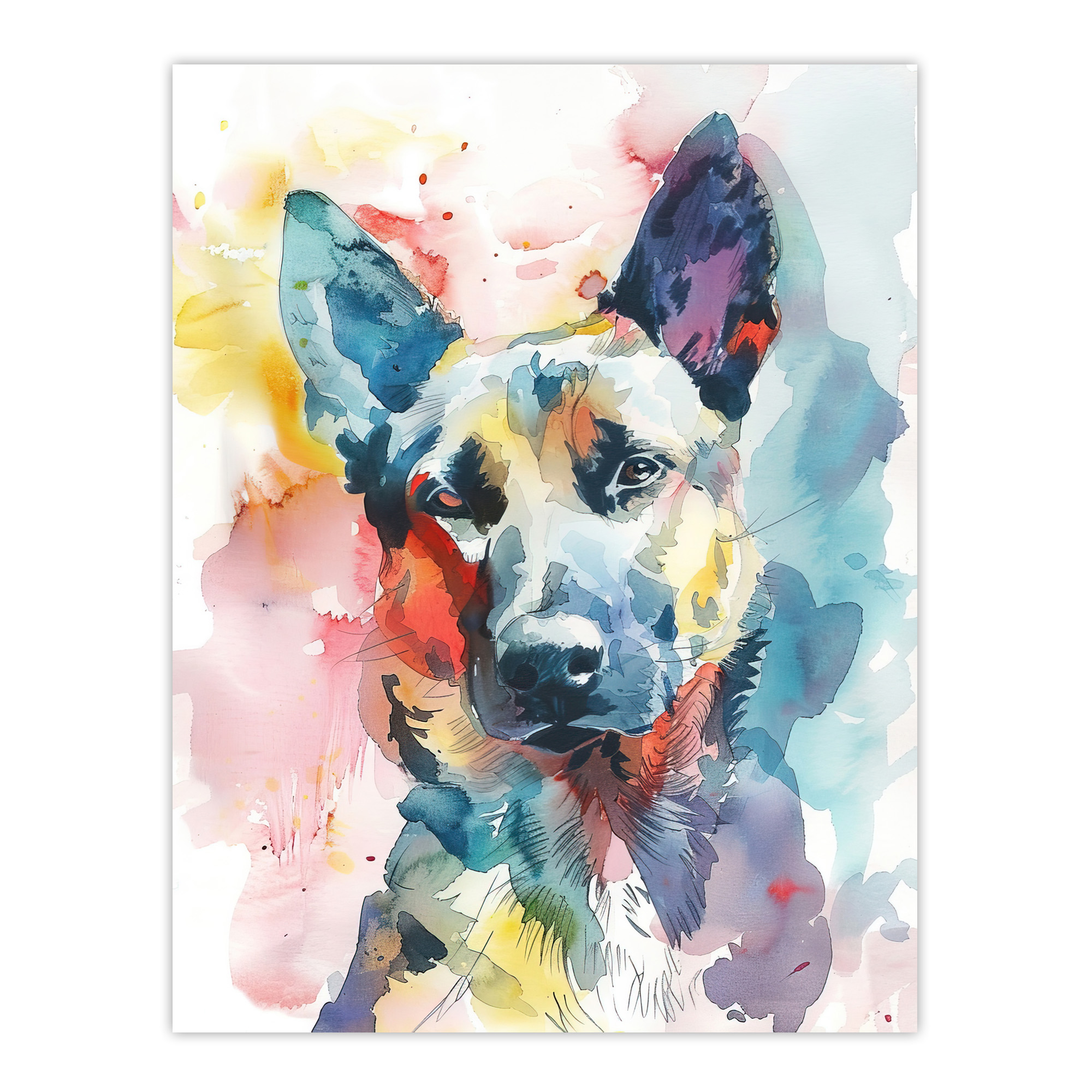 Alsatian German Shepherd Dog Lover Watercolour Wall Art Poster Print