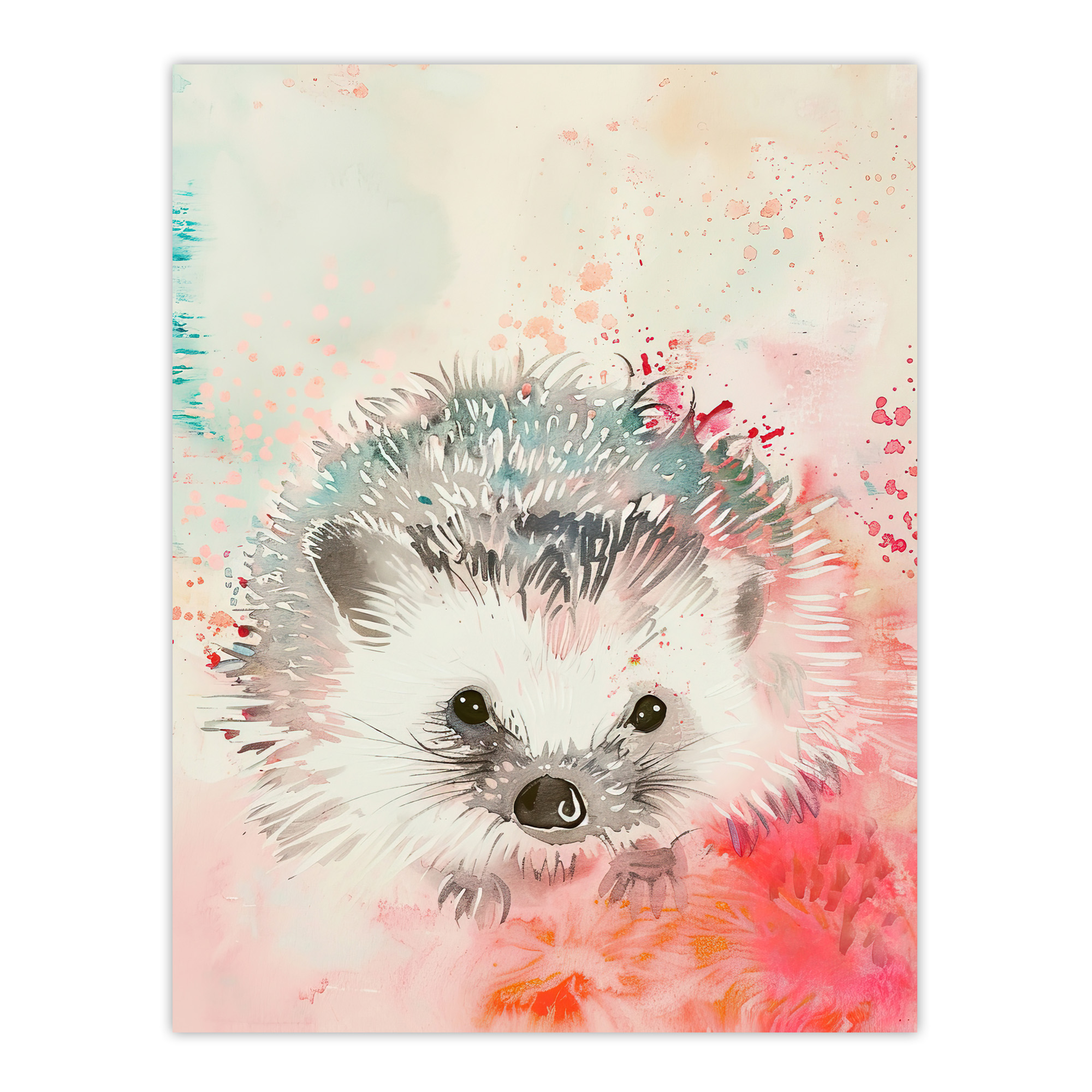 Adorable Watercolour Hedgehog Modern Light Pink Wall Art Poster Print