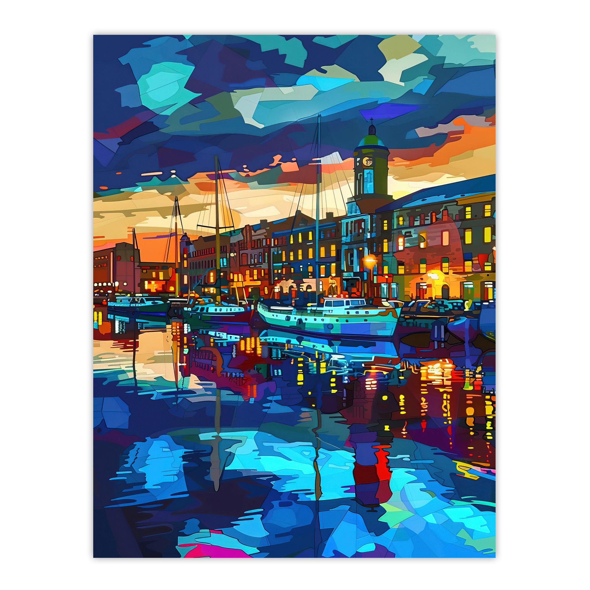 Liverpool Port Sail Boats Atmospheric Cityscape Wall Art Poster Print