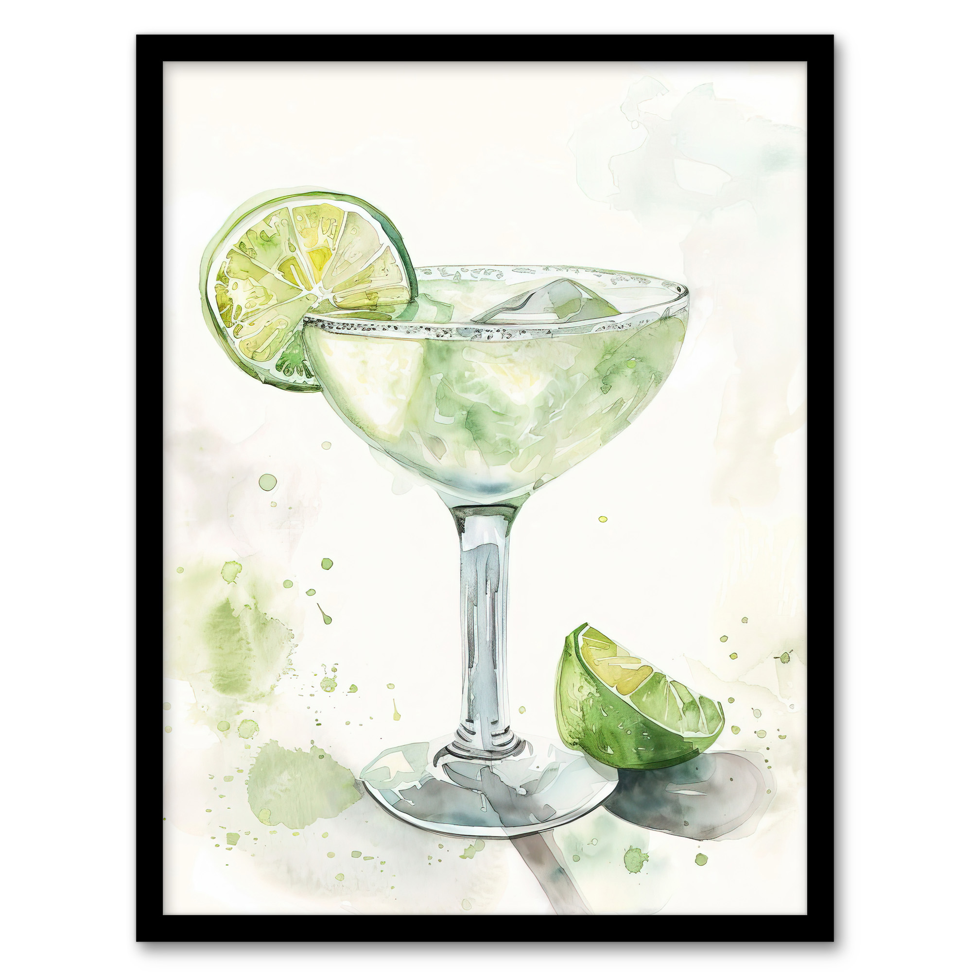 Lime Green Margarita Cocktail Modern Watercolour Wall Art Poster Print