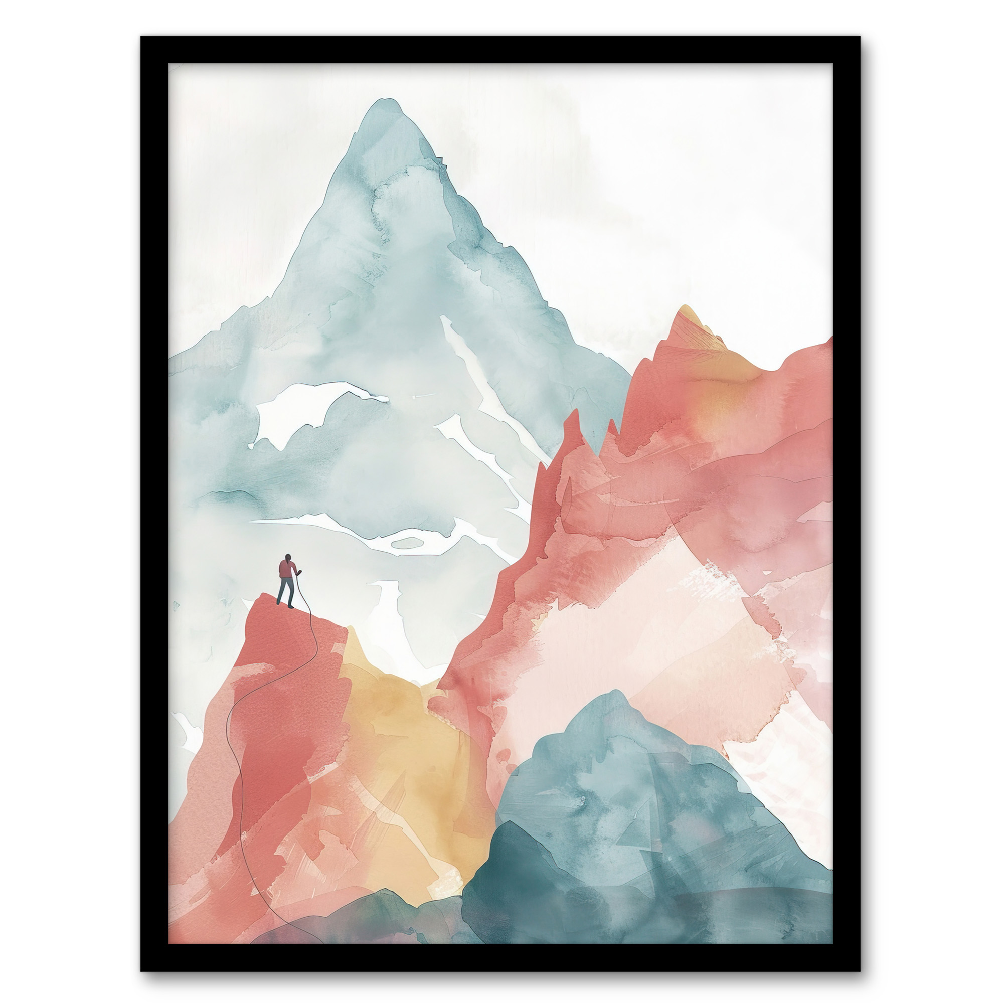 Mountain Climber Hiking Landscape Watercolour Wall Art Poster Print