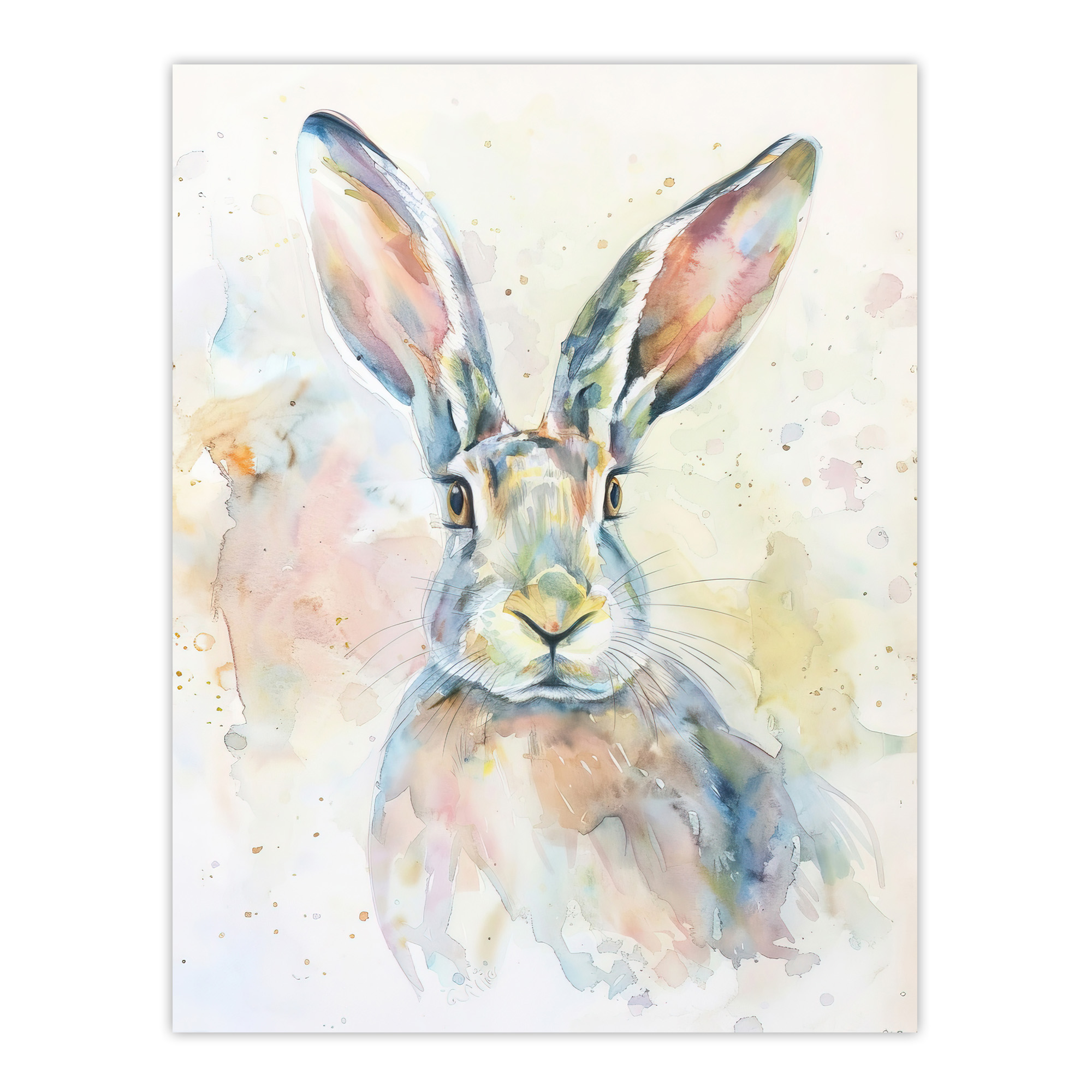 Colourful Bunny Rabbit Light Watercolour Painting Wall Art Poster Print