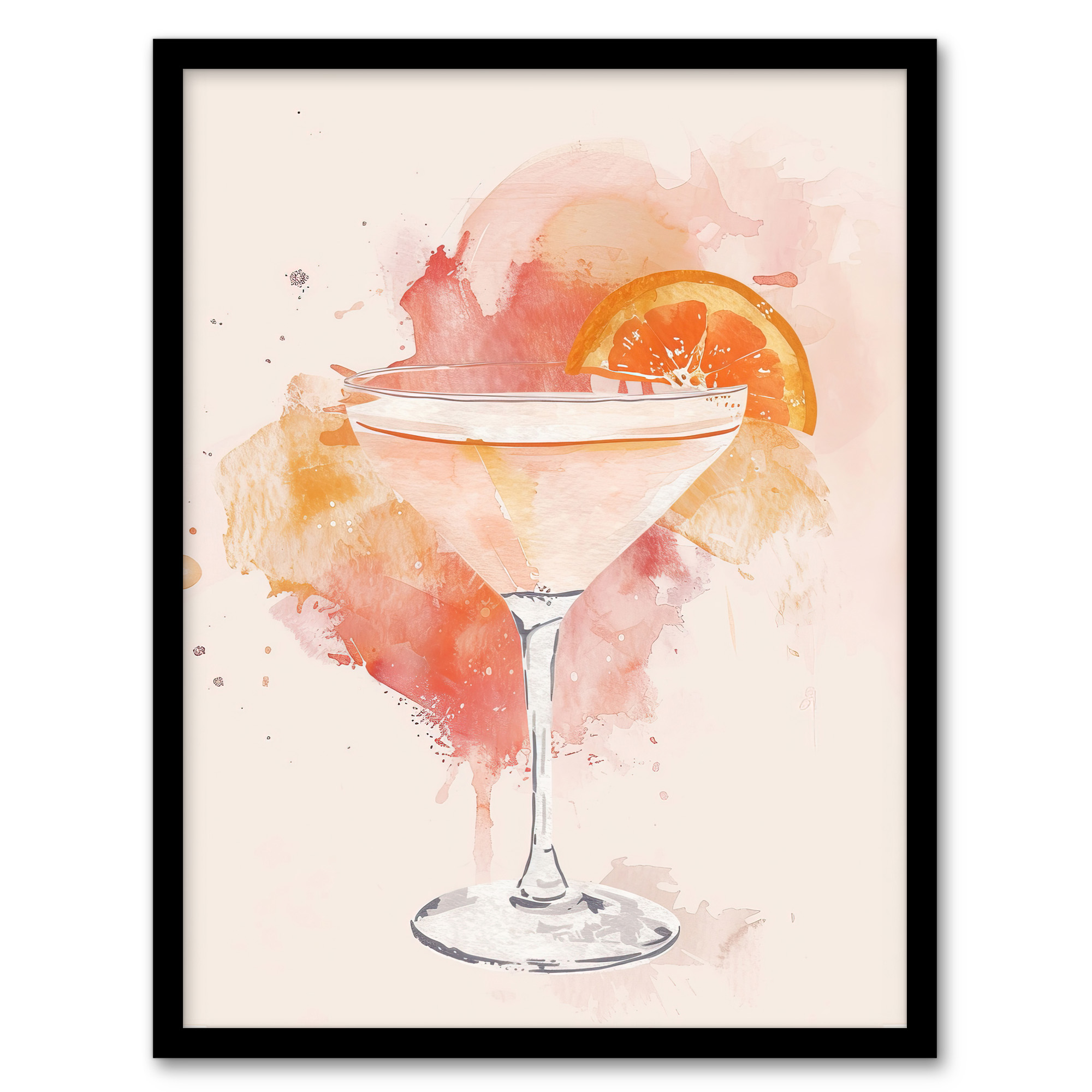Sidecar Cocktail Pastel Pink Orange Watercolour Wall Art Poster Print