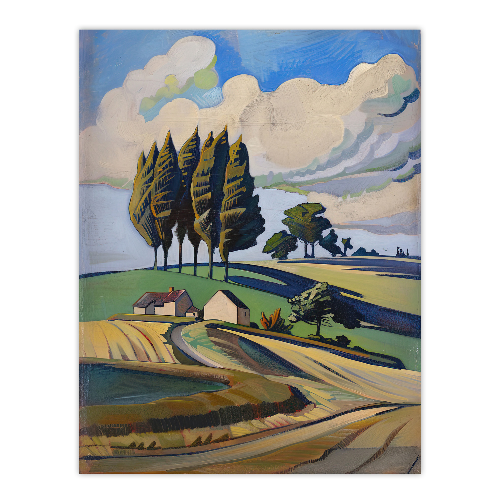 Cotswolds Windy Day Countryside English Landscape Wall Art Poster Print