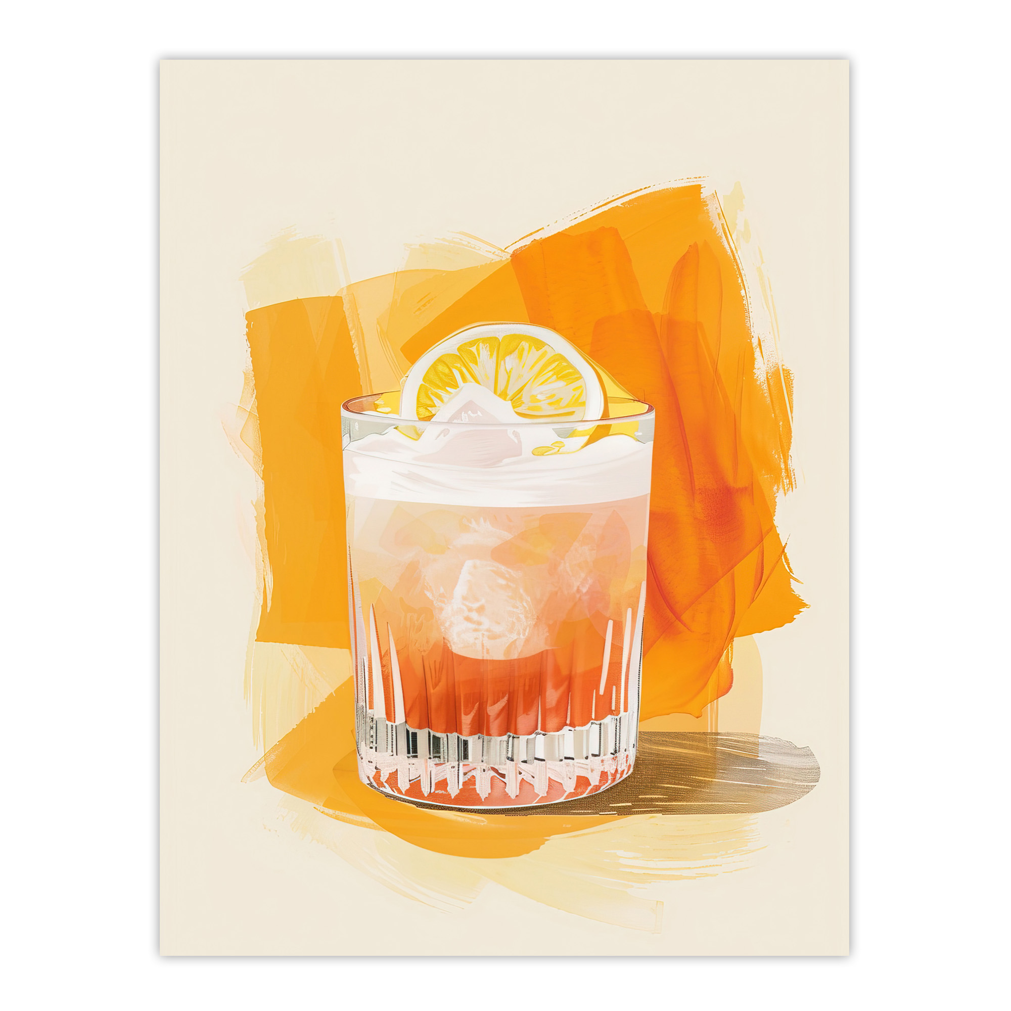 Whiskey Sour Cocktail Fruit Slice Bar Watercolour Wall Art Poster Print