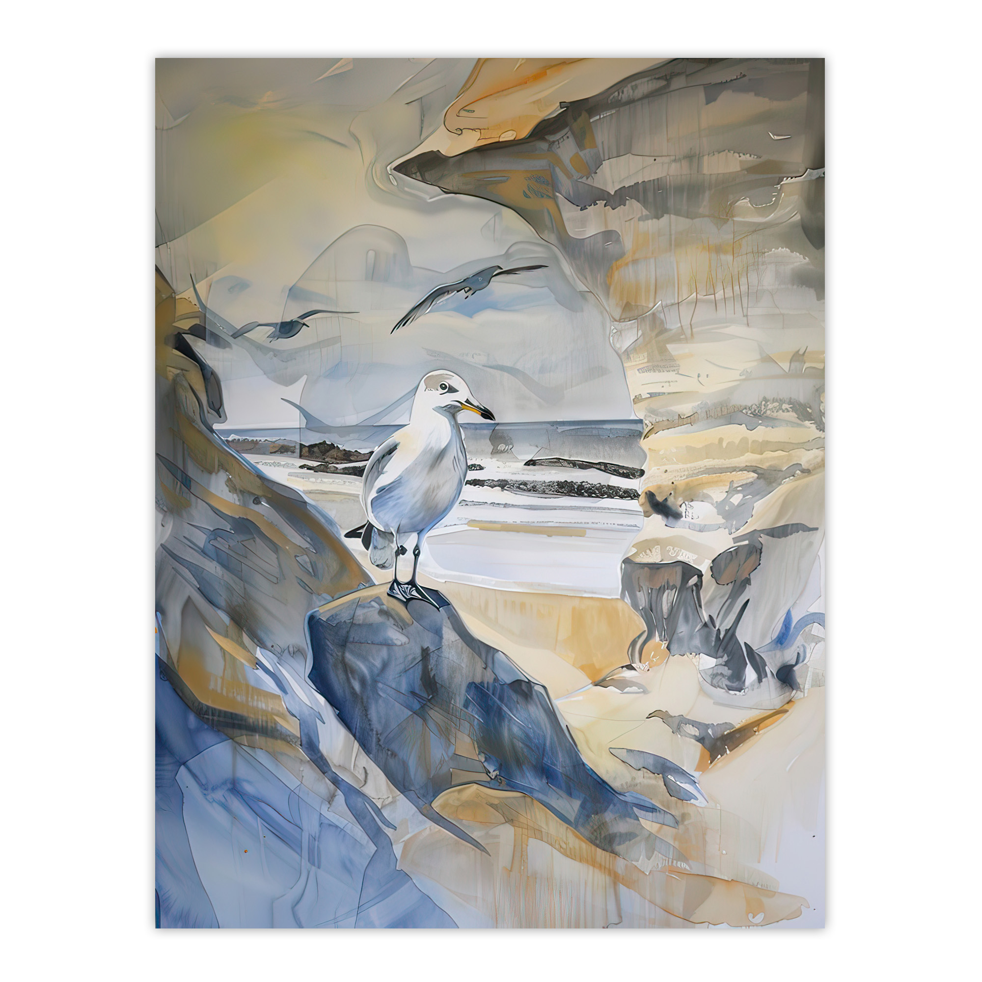 Seagull Aldeburgh Beach Suffolk Watercolour Coast Wall Art Poster Print
