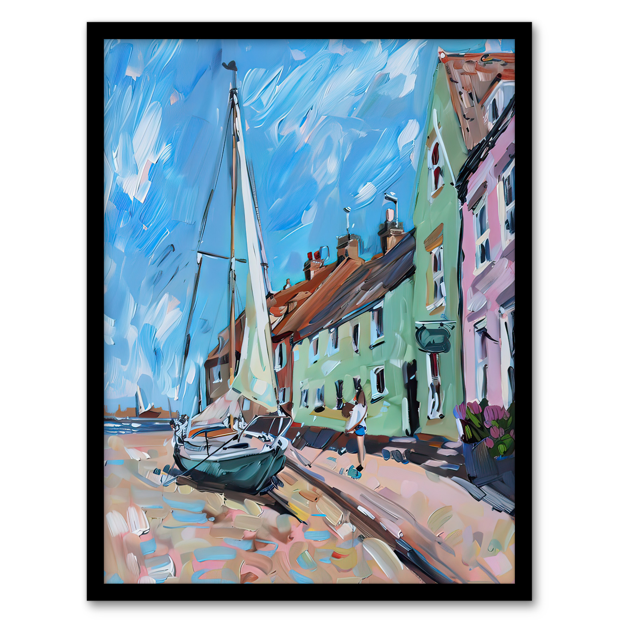 Aldeburgh Harbour Acrylic Painting Sailboat Wall Art Poster Print