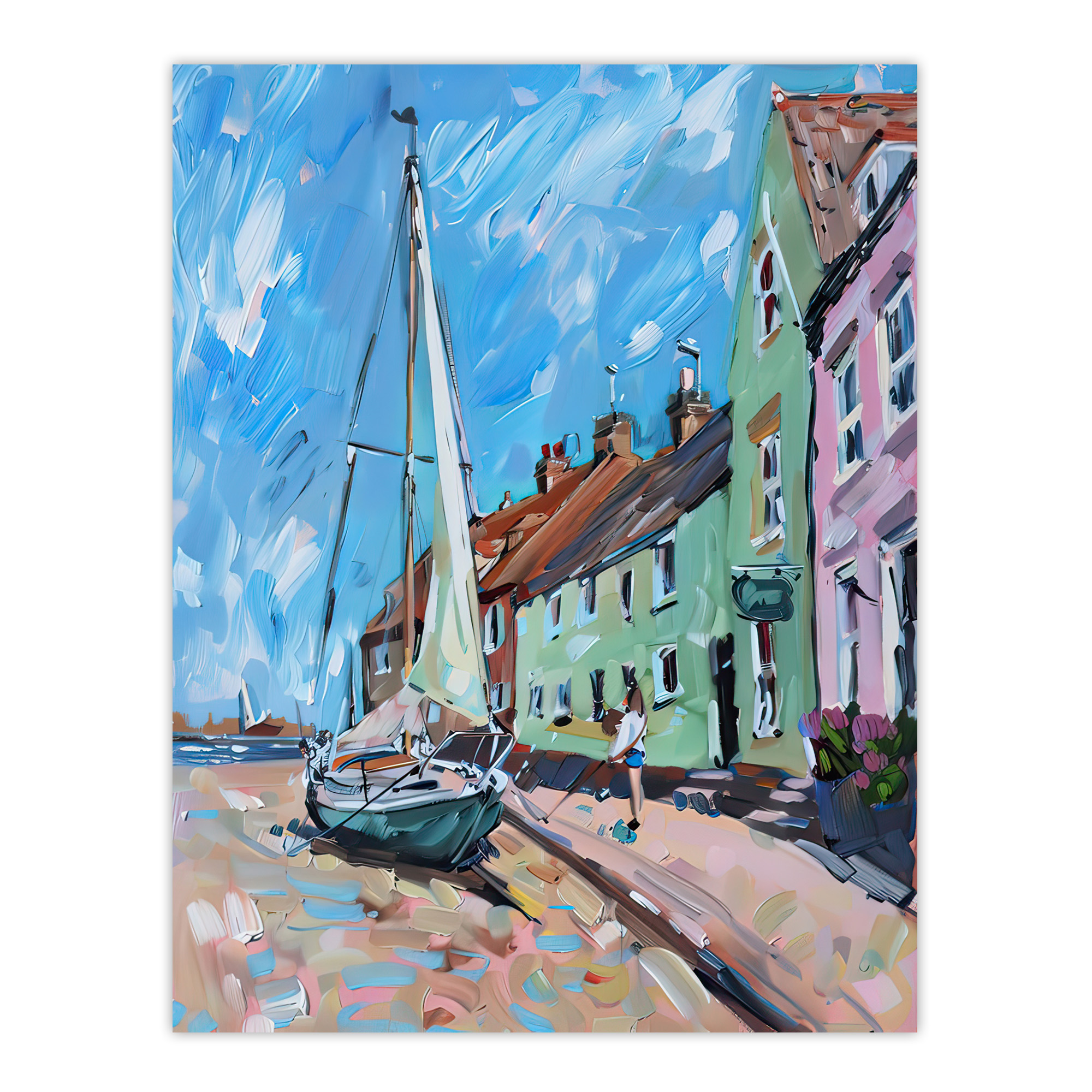 Aldeburgh Harbour Acrylic Painting Sailboat Wall Art Poster Print