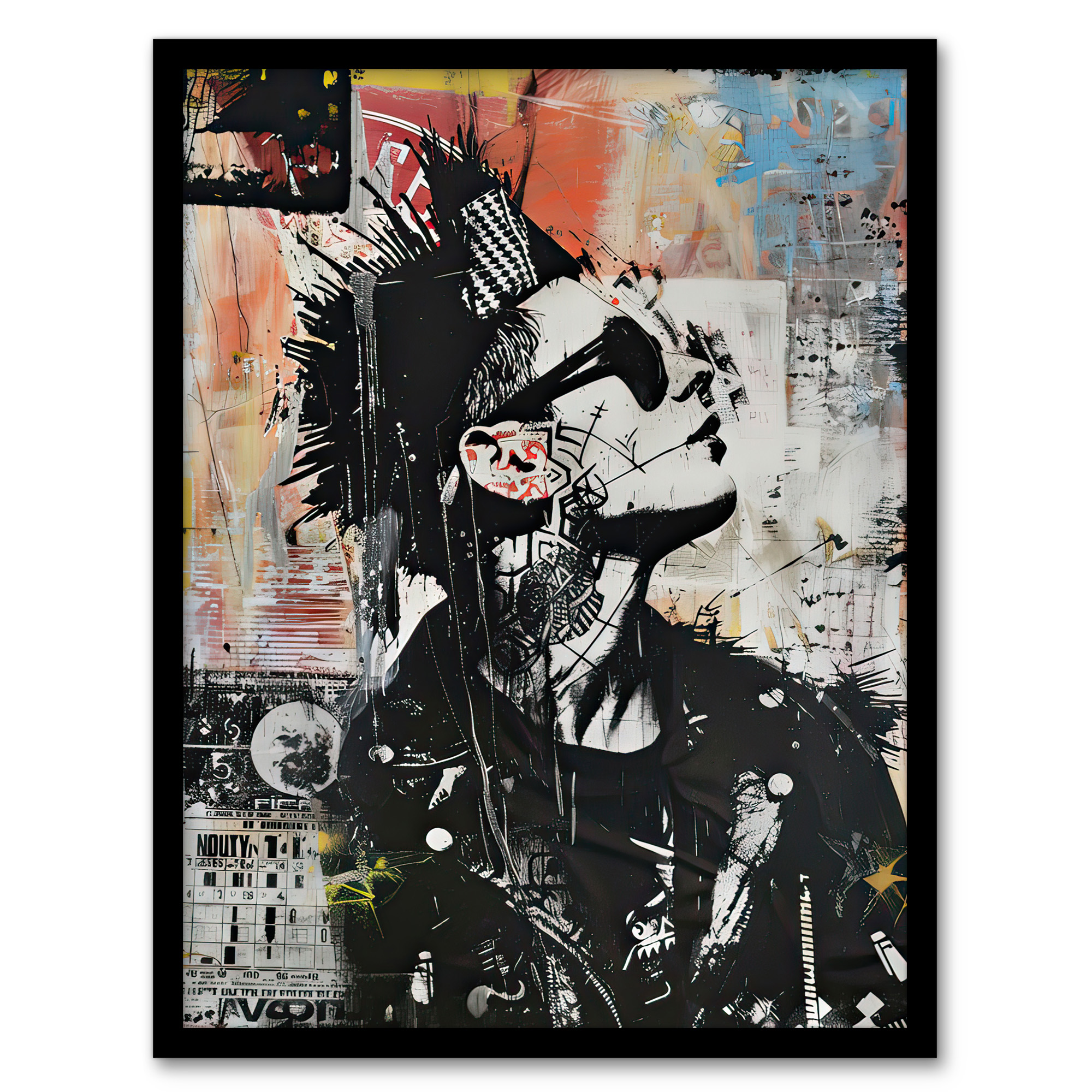 Punk Portrait Street Art Mohawk Bold Anarchy Wall Art Poster Print