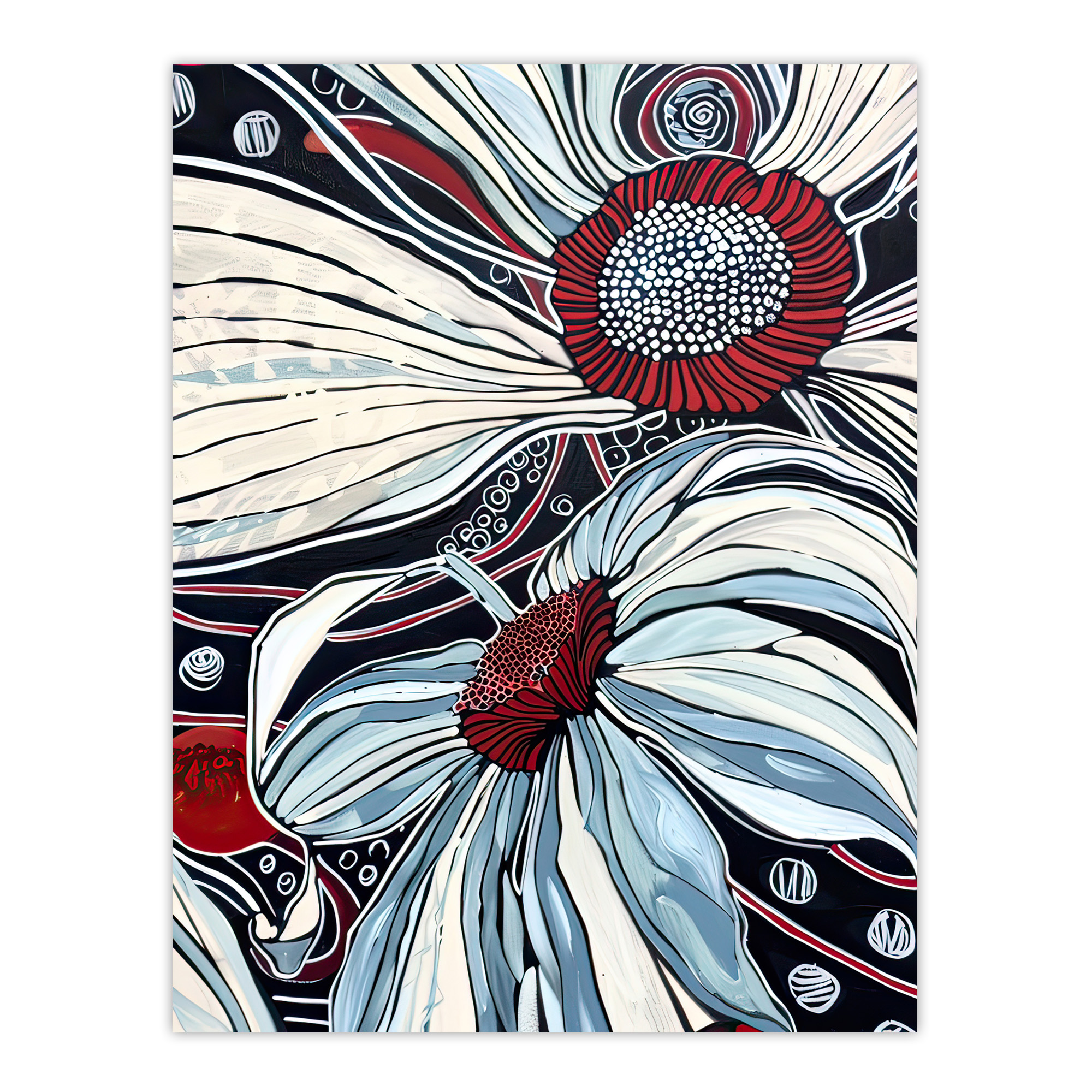 Abstract Blue Red Flowers Artwork Floral Bloom Wall Art Poster Print