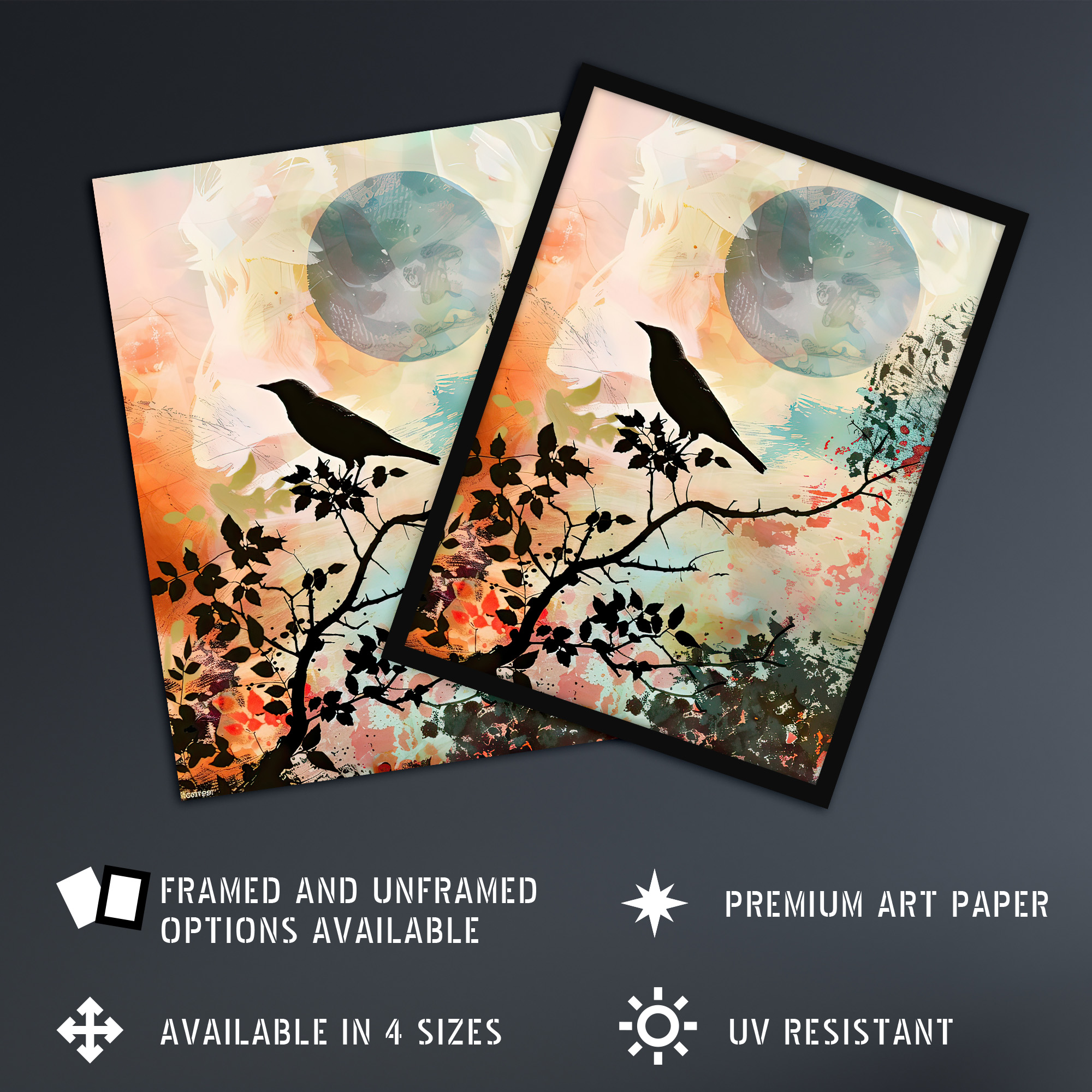Artery8 Bird in Tree Sunset Artwork Calm Peaceful Nature Living Room