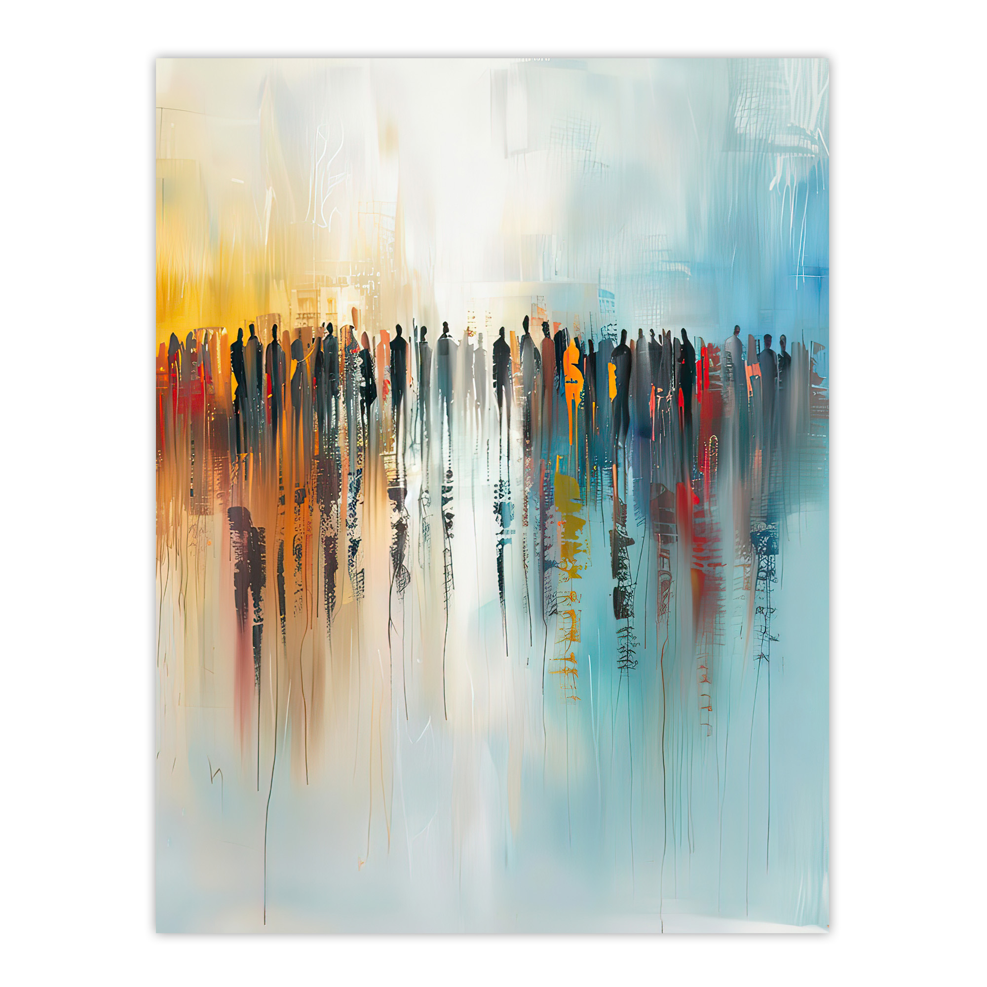 Crowd of People Colourful Misty Abstract Painting Wall Art Poster Print