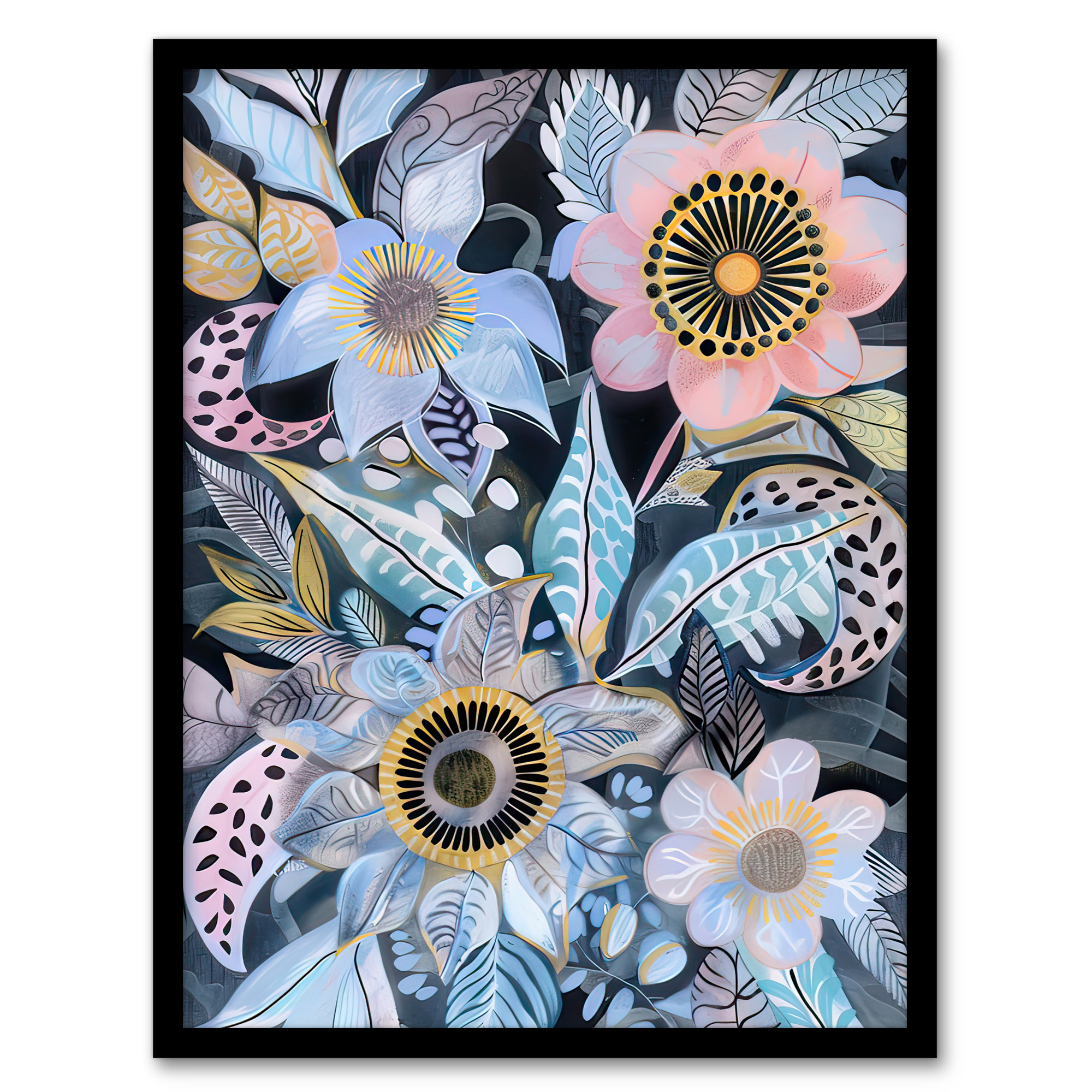 Pastel Boho Flower Garden Bouquet Folk Art Wall Art Poster Print