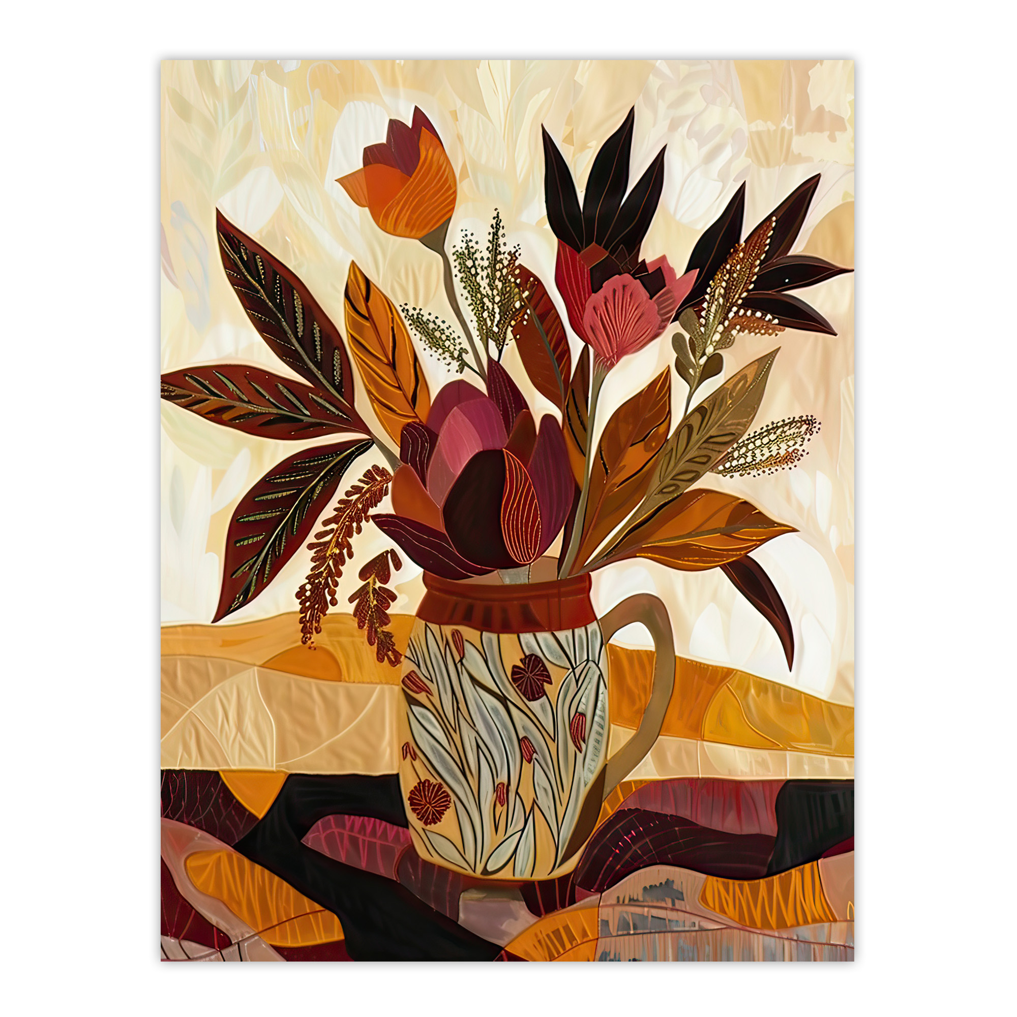 Rustic Autumnal Flower Bouquet in Vase Painting Wall Art Poster Print