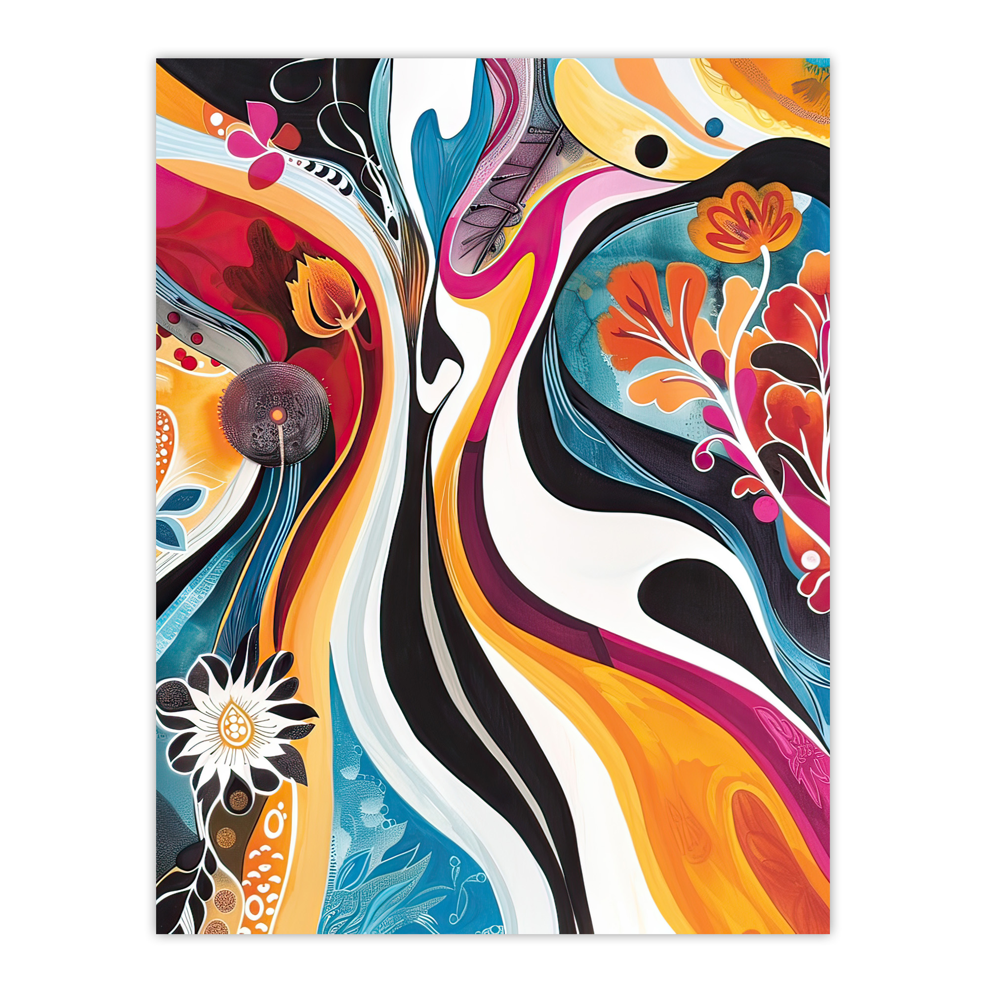 Bright Colourful Psychedelic Floral Painting Wall Art Poster Print