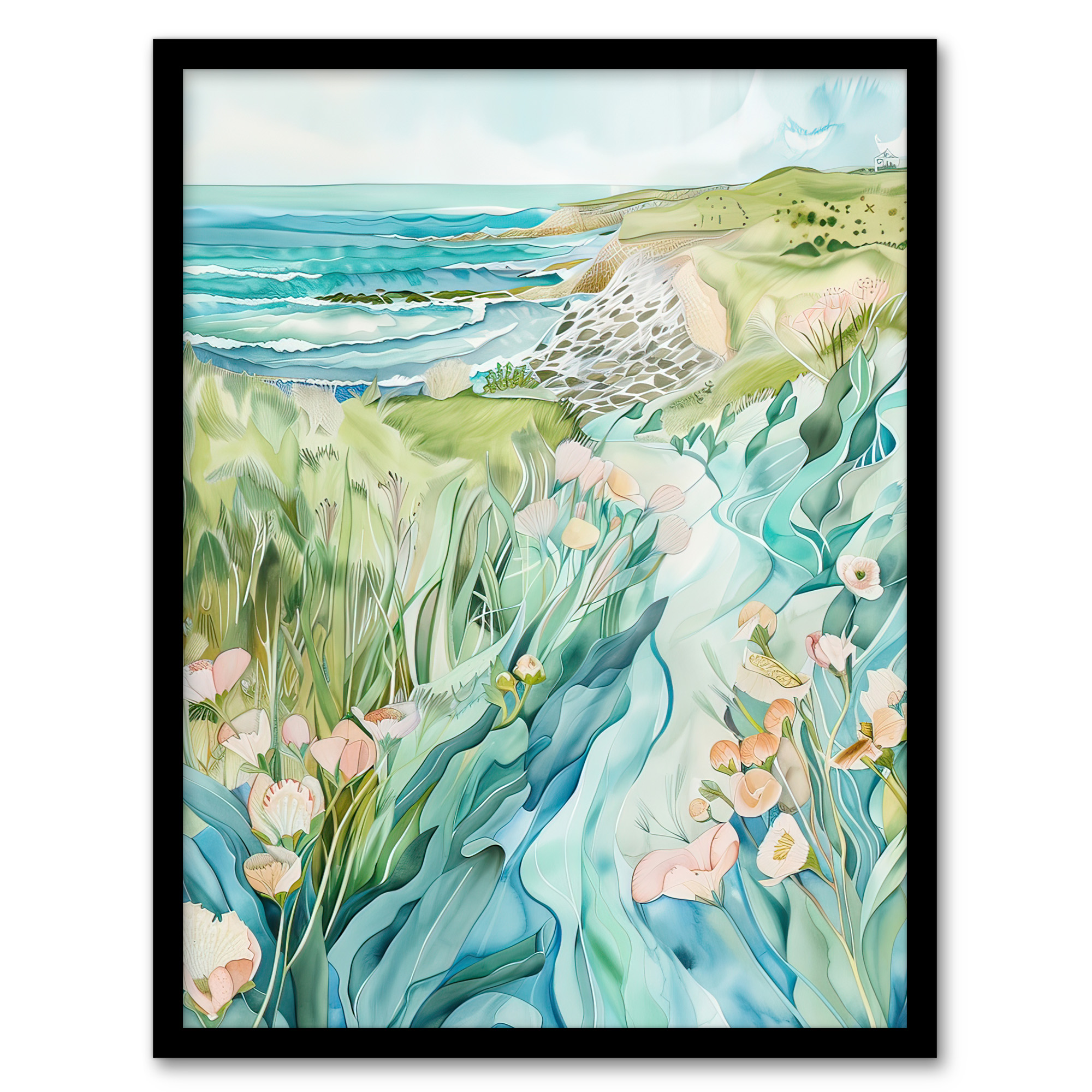East Riding English Coastal Scene Watercolour Wall Art Poster Print