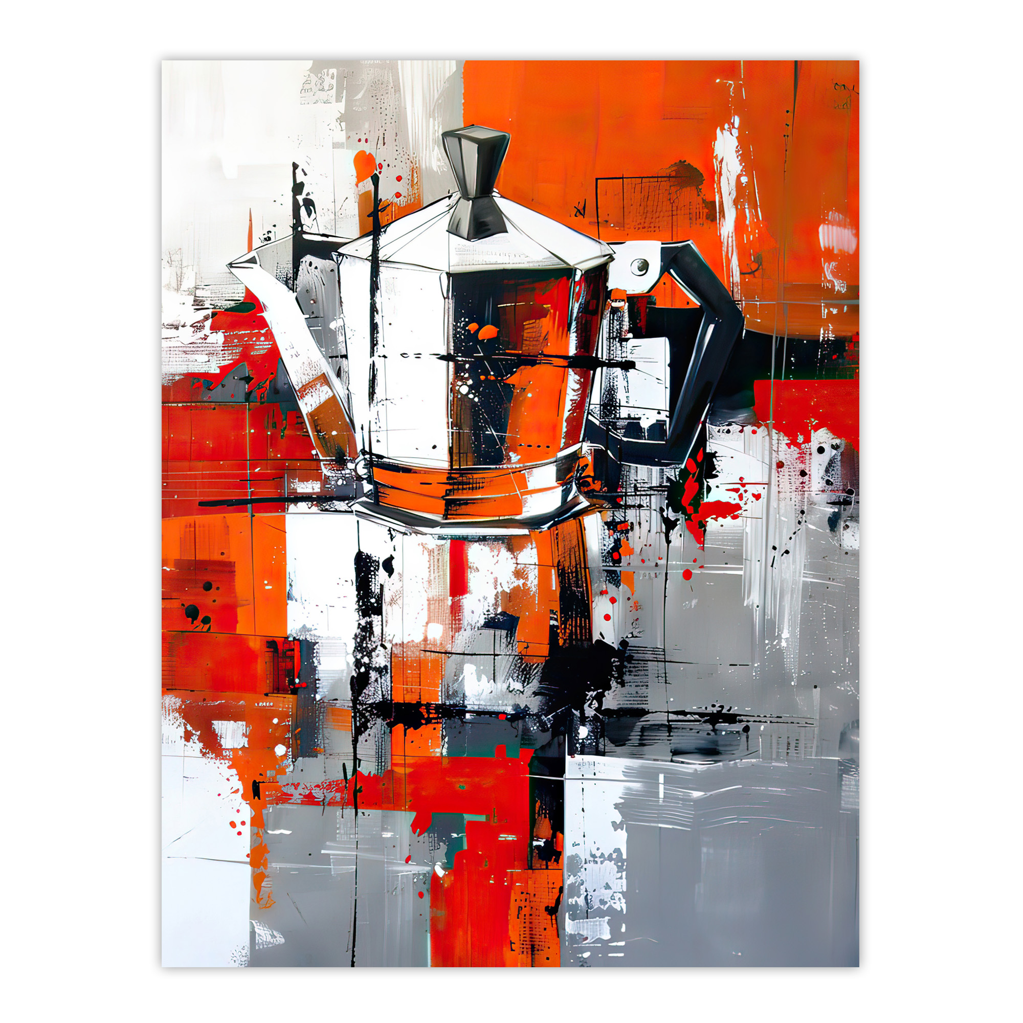 Moka Coffee Pot Abstract Orange Grey Painting Wall Art Poster Print