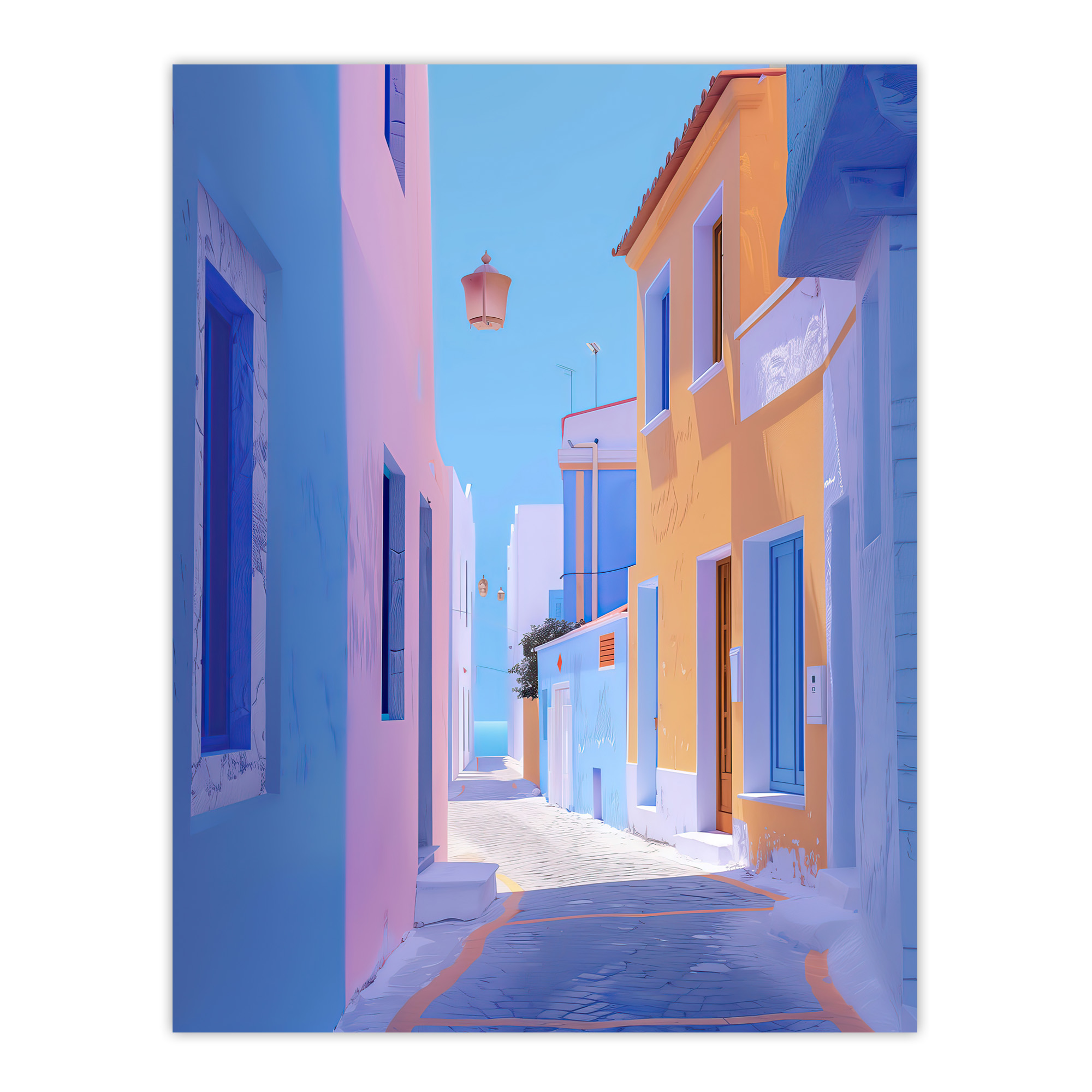 Greek Costal Pastel Colour Painting Calm Sunny Wall Art Poster Print