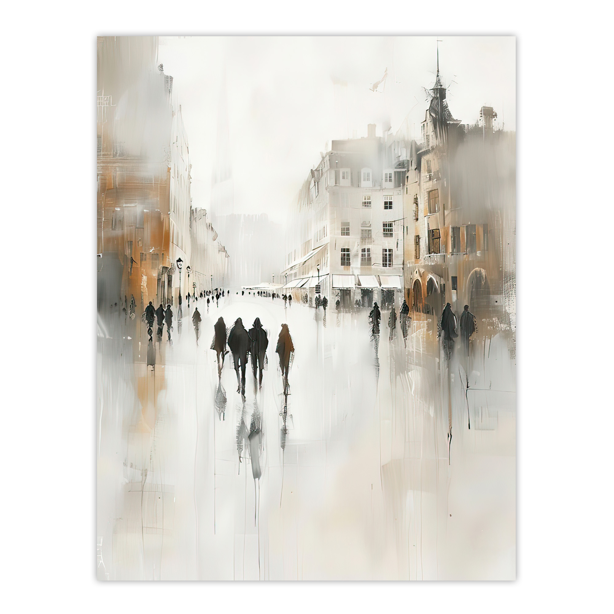 Rainy Day in the City Painting Grey Cityscape Wall Art Poster Print