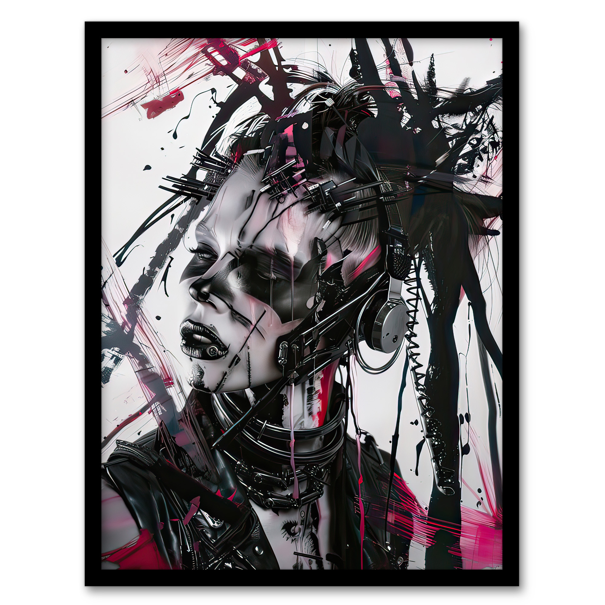 Cybergoth Woman Portrait Modern Cyberpunk Wall Art Poster Print