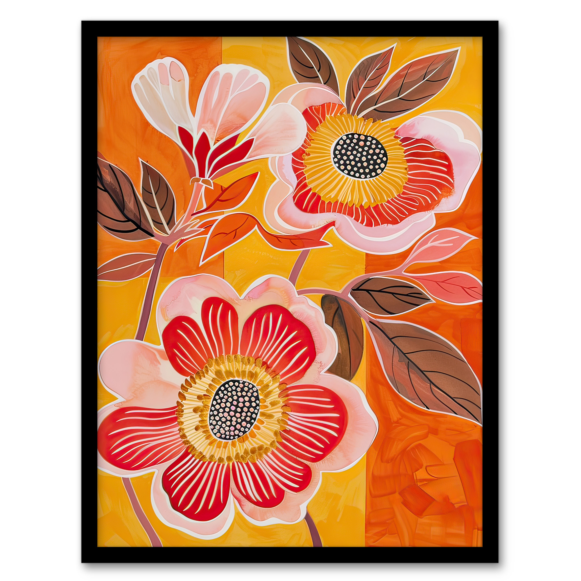 Abstract Pink Summer Wildflowers Painting Bright Wall Art Poster Print