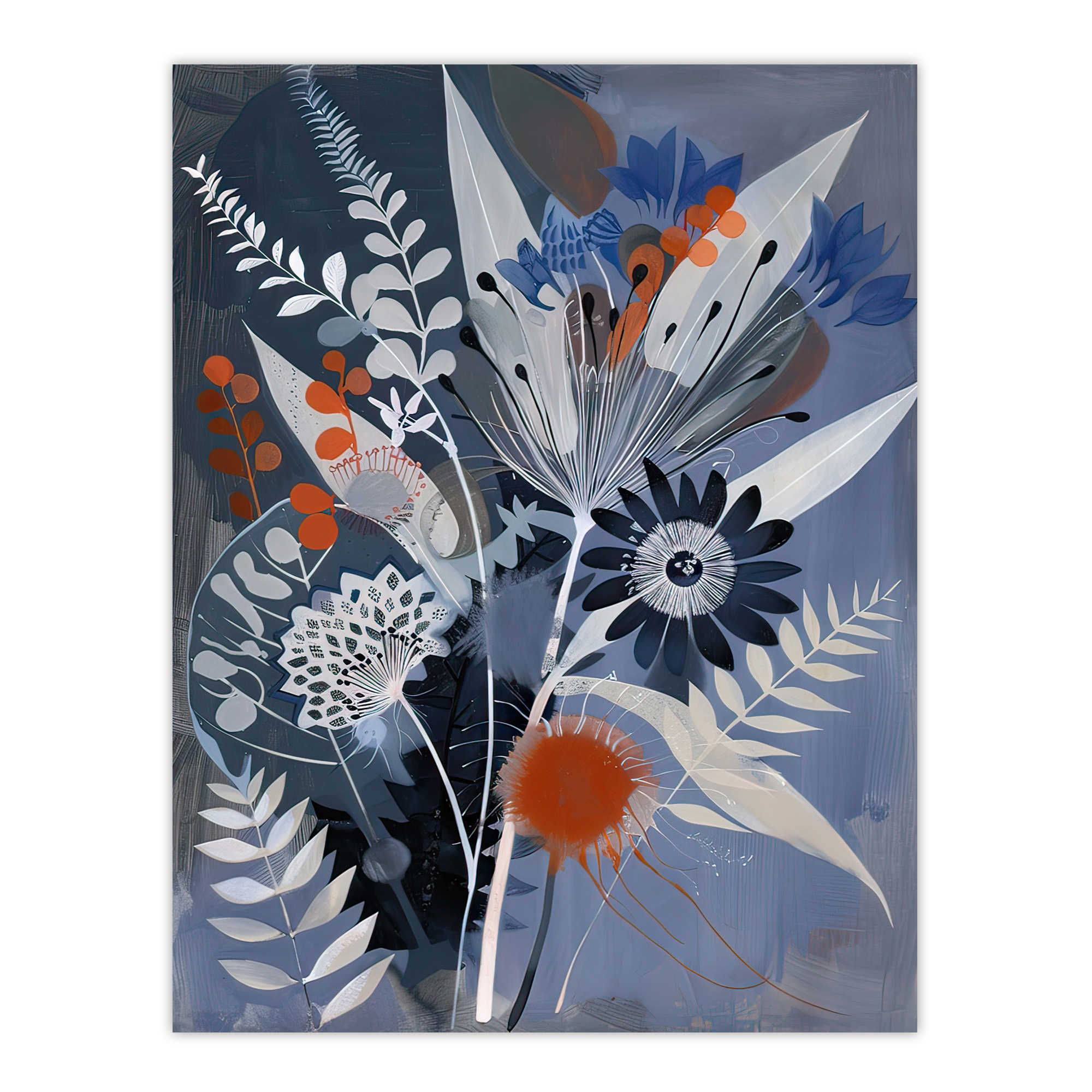 Blue Wildflower Spray Bouquet Painting Floral Wall Art Poster Print