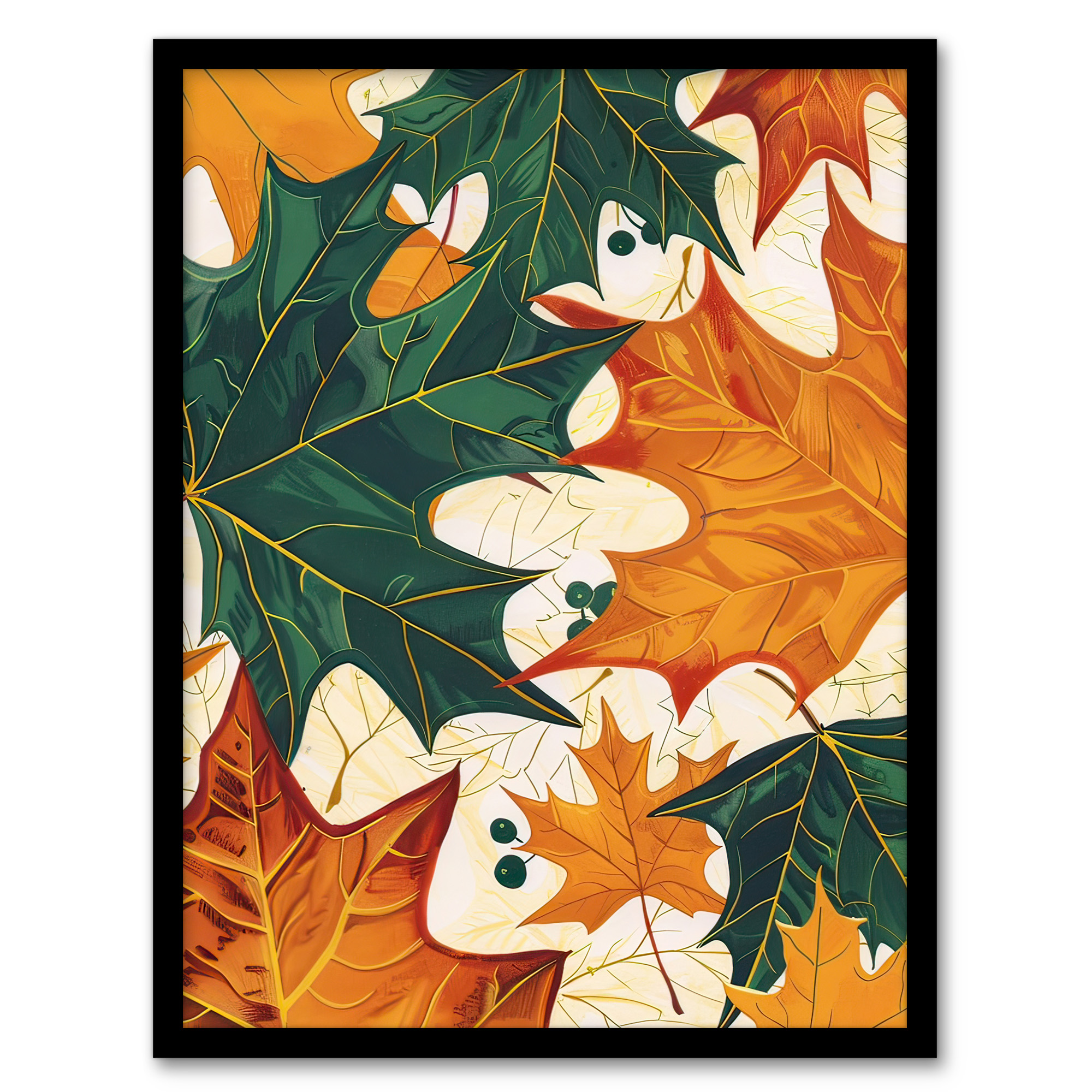 Plant Lover Green Amber Maple Leaf Pattern Wall Art Poster Print