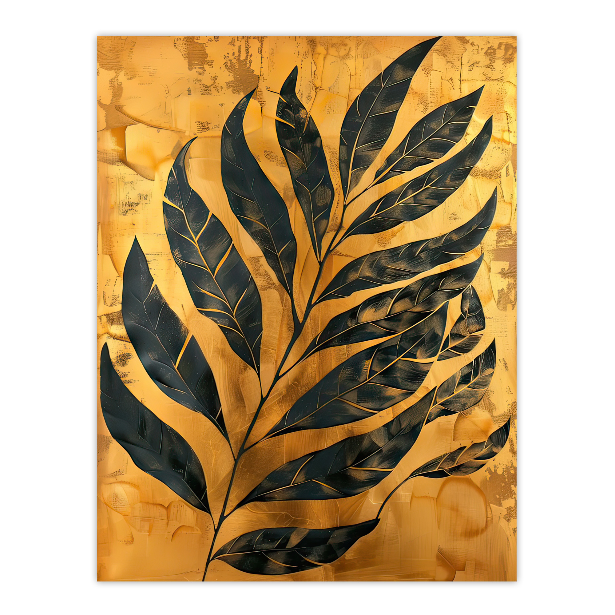 Black on Gold Plant Lover Leaf Imprint Painting Wall Art Poster Print