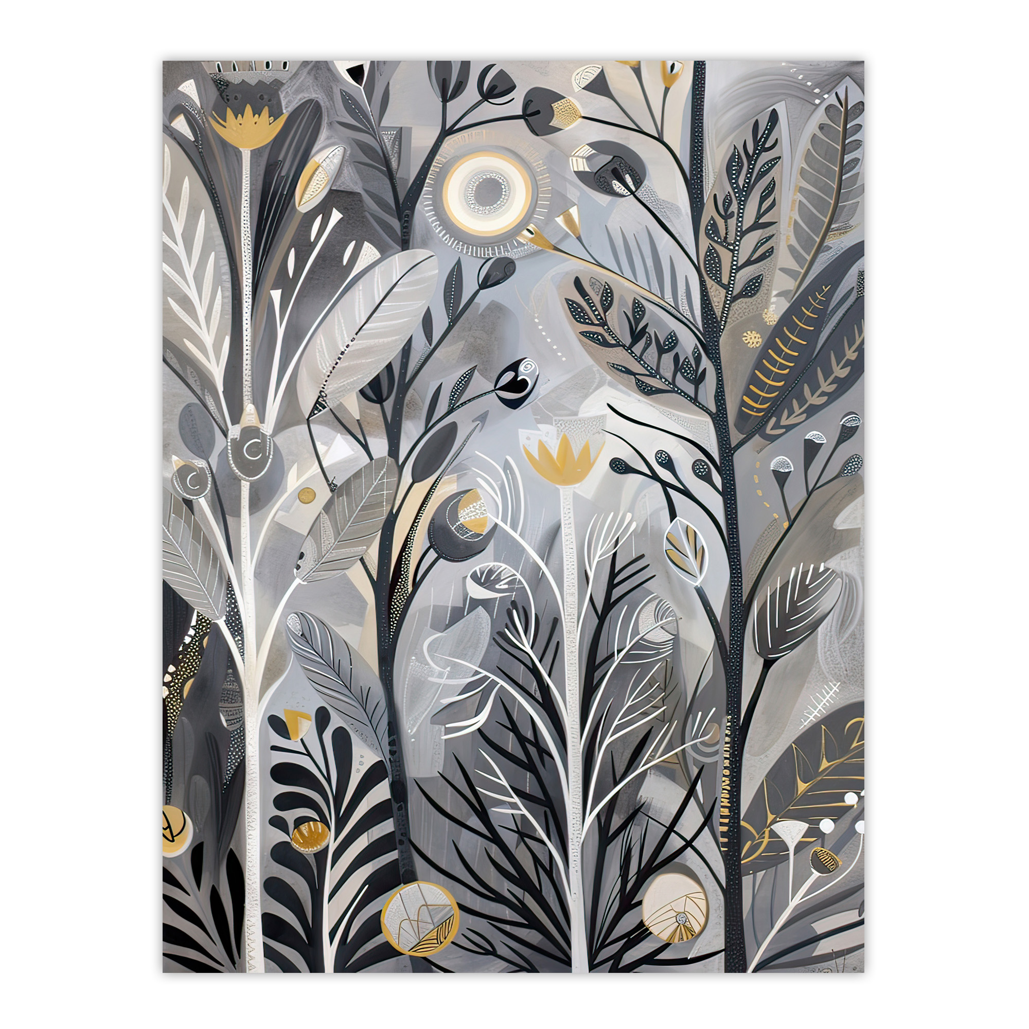 Wildflower Meadow Grey Orange Botanical Folk Art Wall Art Poster Print