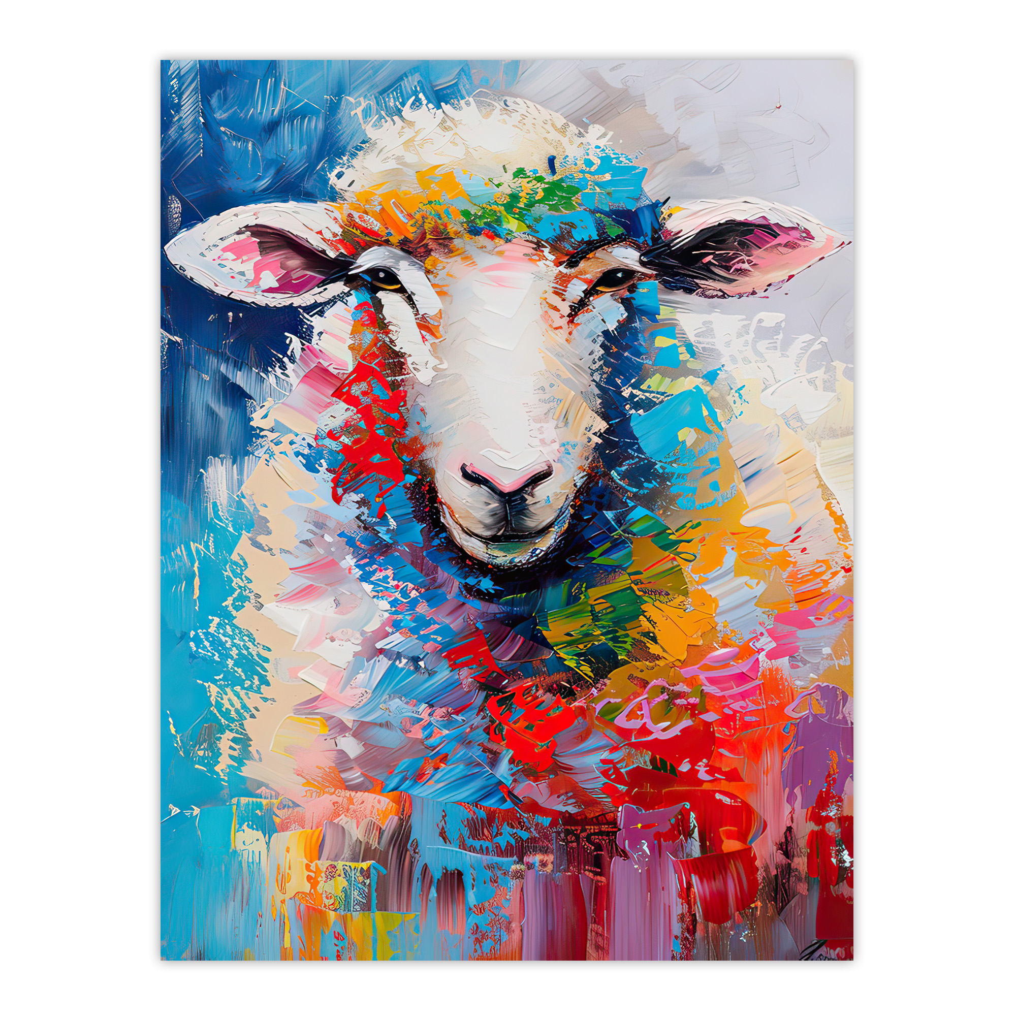 Colourful Sheep Fun Animal Portrait Oil Painting Wall Art Poster Print