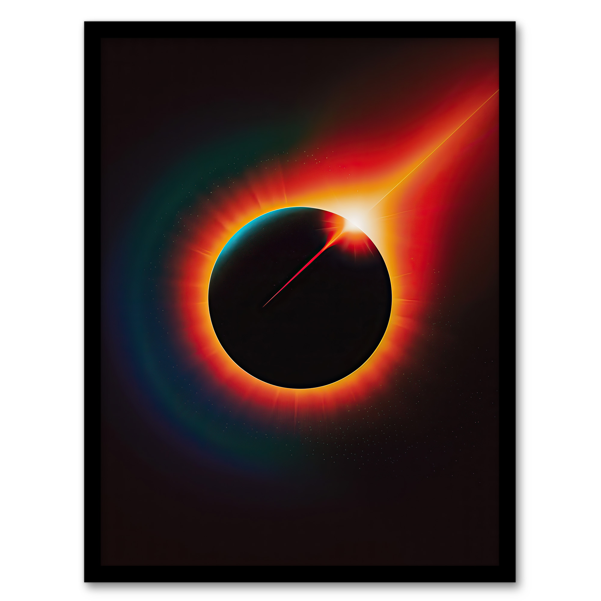 Total Solar Eclipse Orange Blue Ring Fire Design Wall Art Poster Print