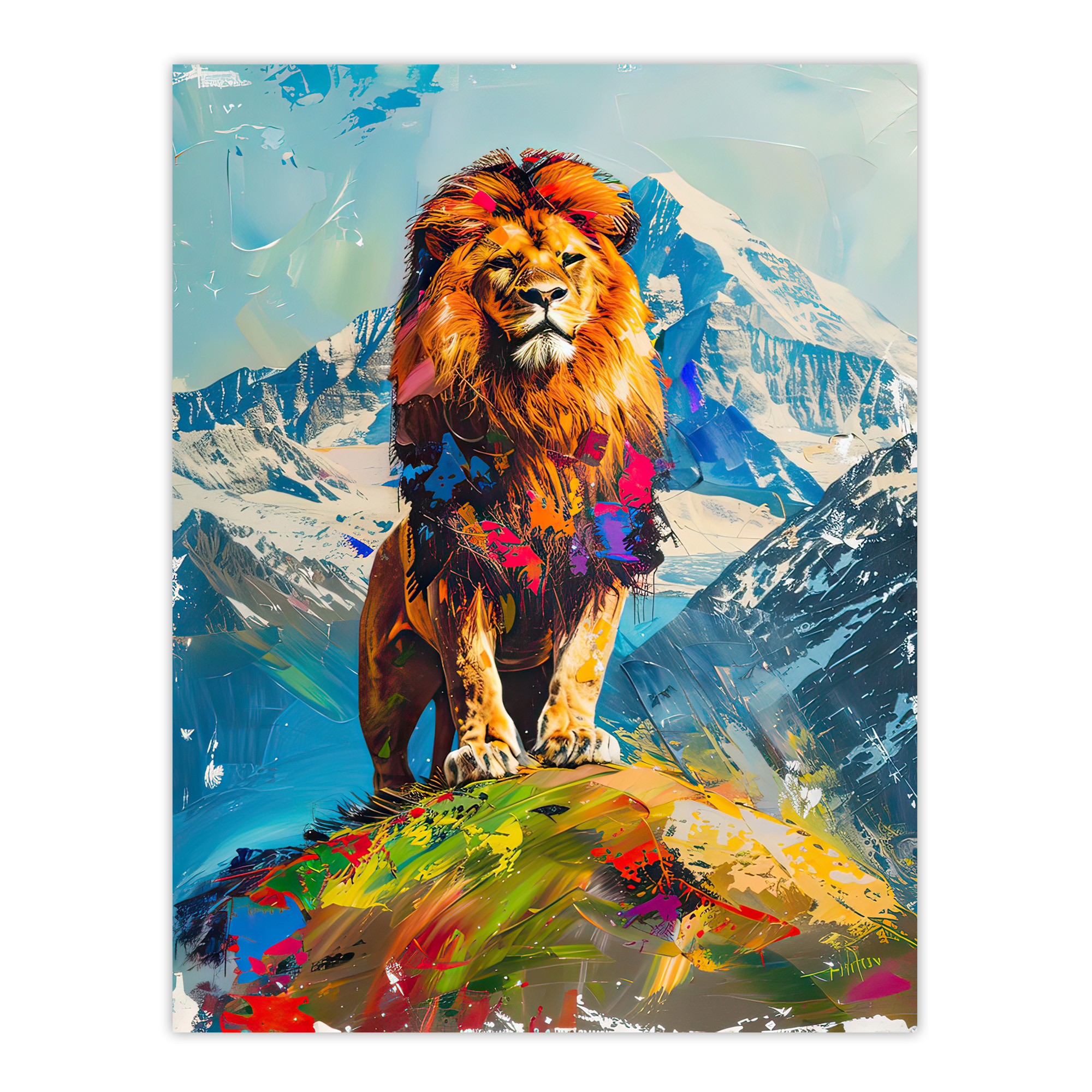 Colourful Lion Nature Animal Lover Mountain King Wall Art Poster Print