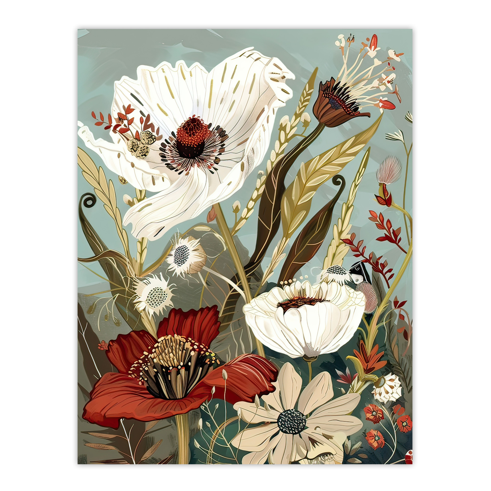 Stylised Wildflowers Pastel Colour Design Wall Art Poster Print