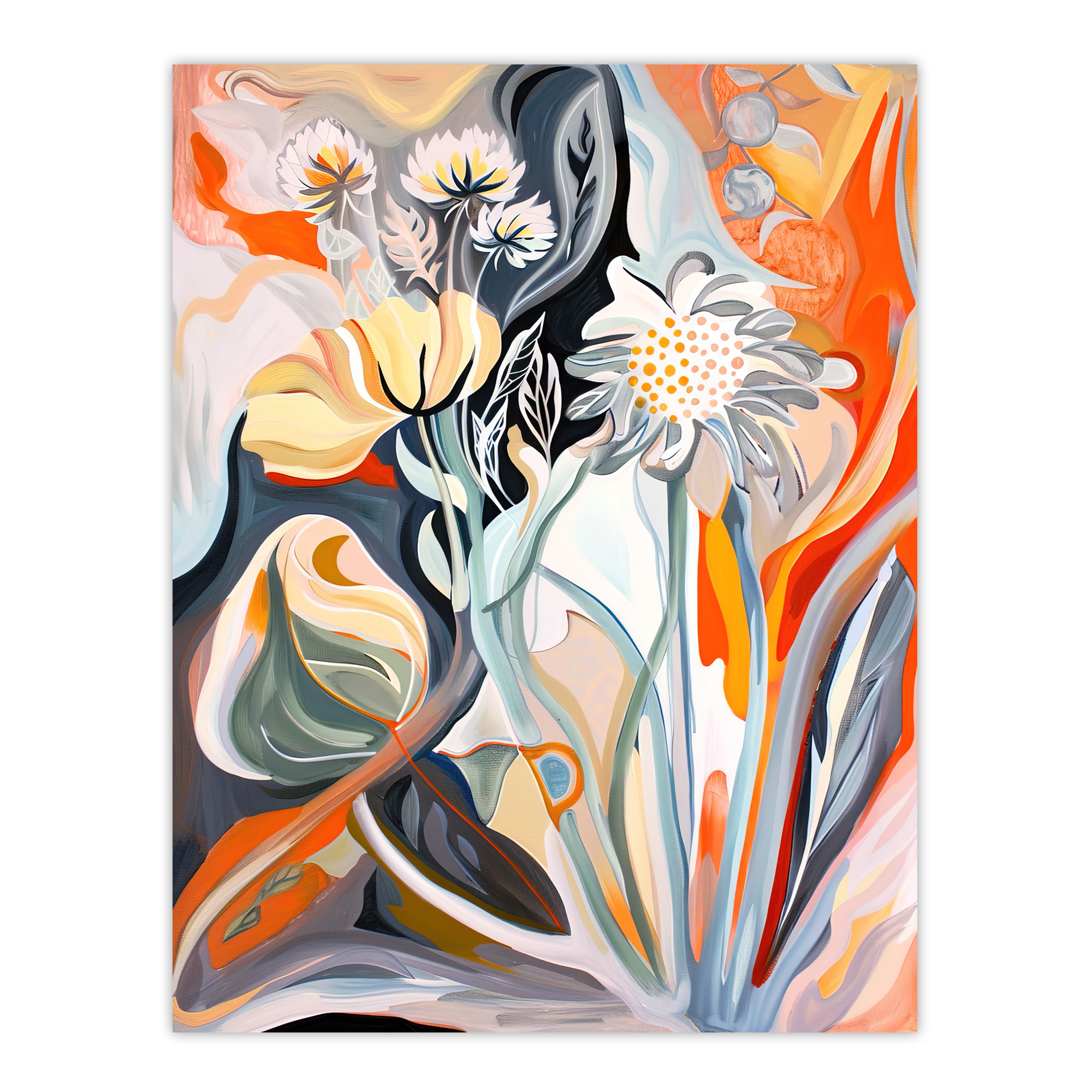 Abstract Wildflowers Bright Floral Folk Art Wall Art Poster Print