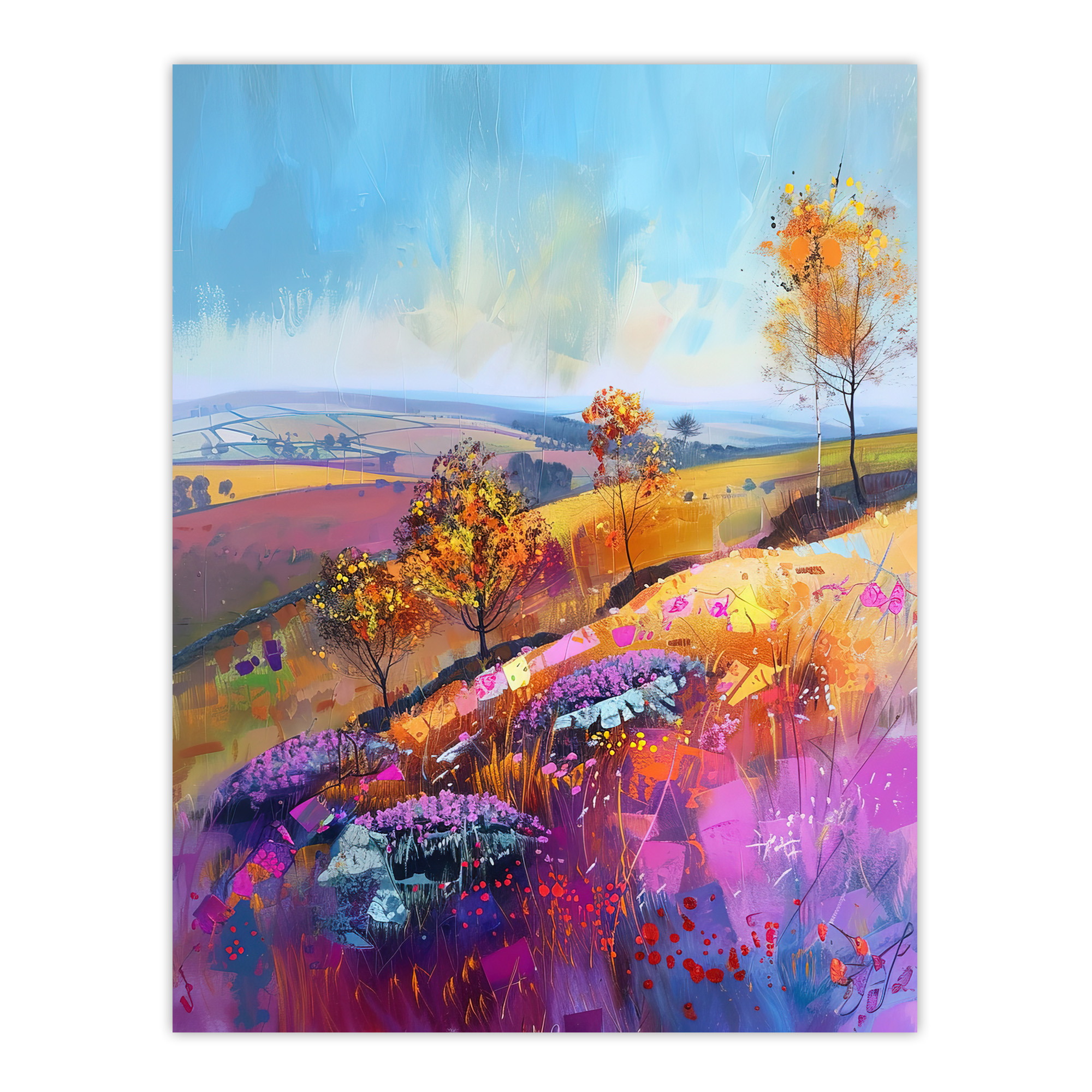 Colourful Autumn Otley Chevin Yorkshire Landscape Wall Art Poster Print