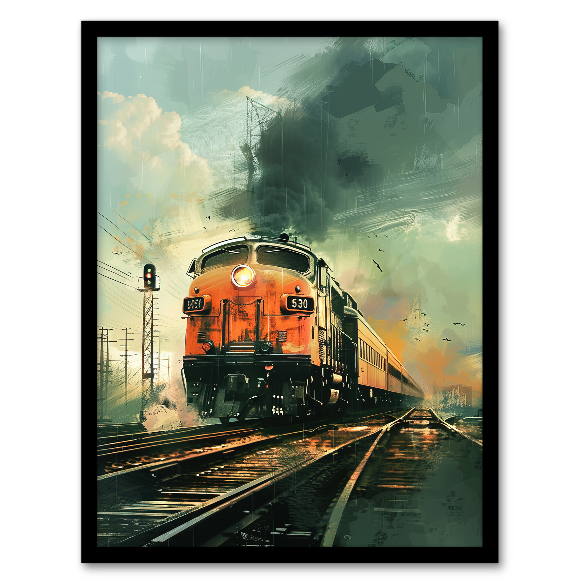Locomotive Train Front View Railway Painting Wall Art Poster Print