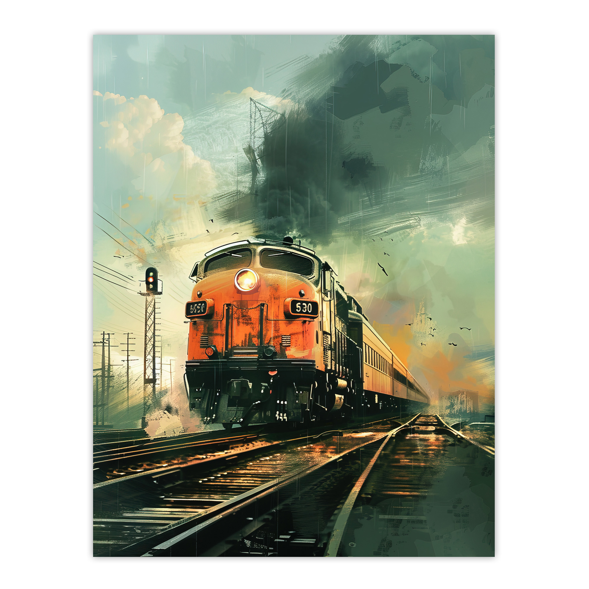 Locomotive Train Front View Railway Painting Wall Art Poster Print