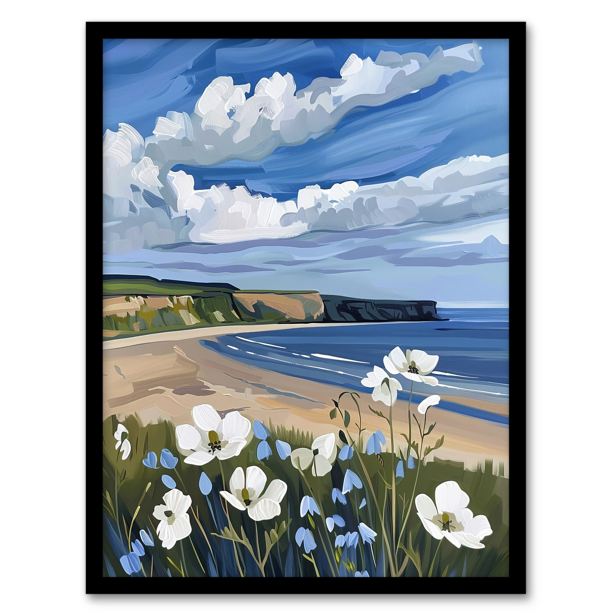 Saltburn Hunt Cliff Yorkshire Wildflowers Digital Wall Art Poster Print