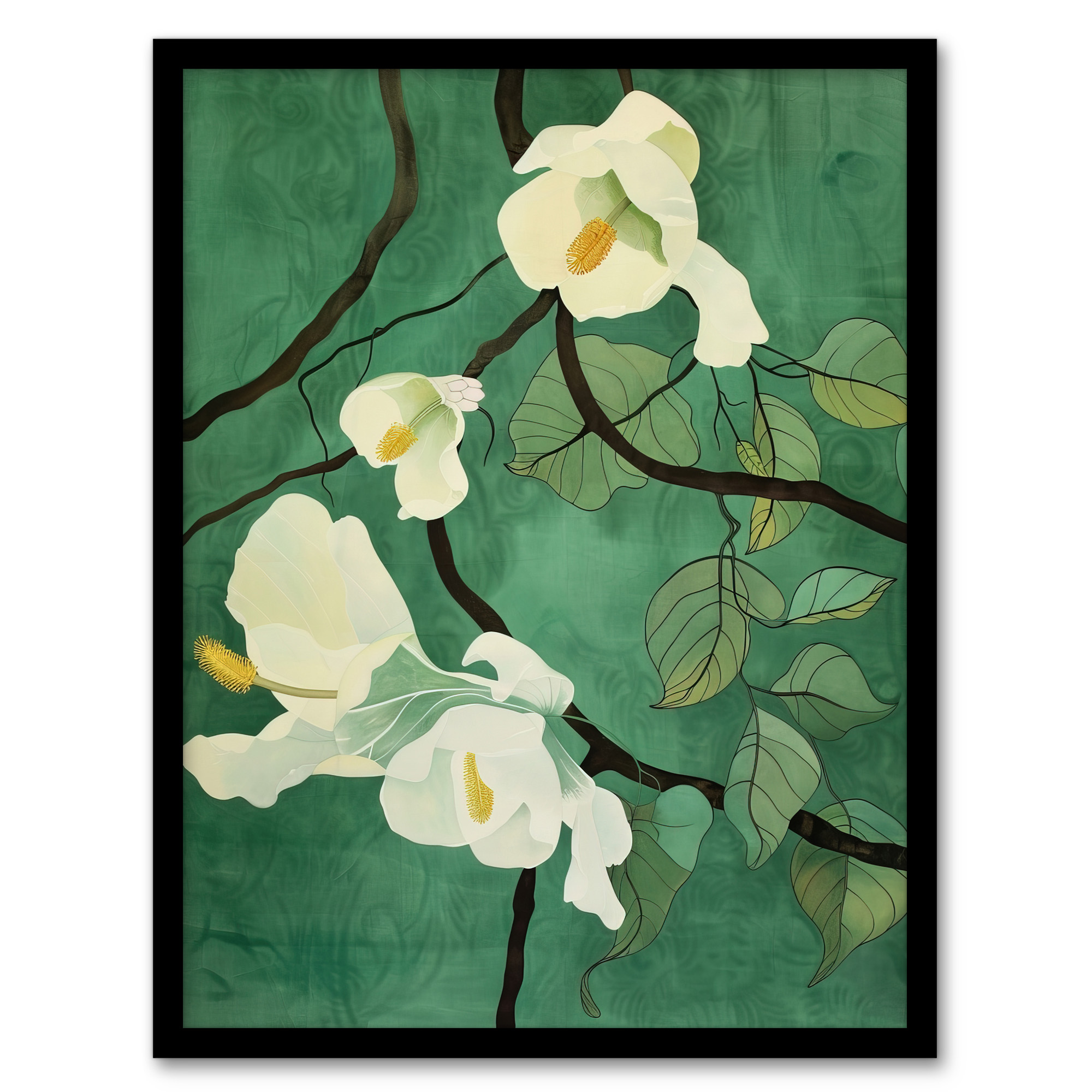Japanese White Cherry Tree Flower Green Design Wall Art Poster