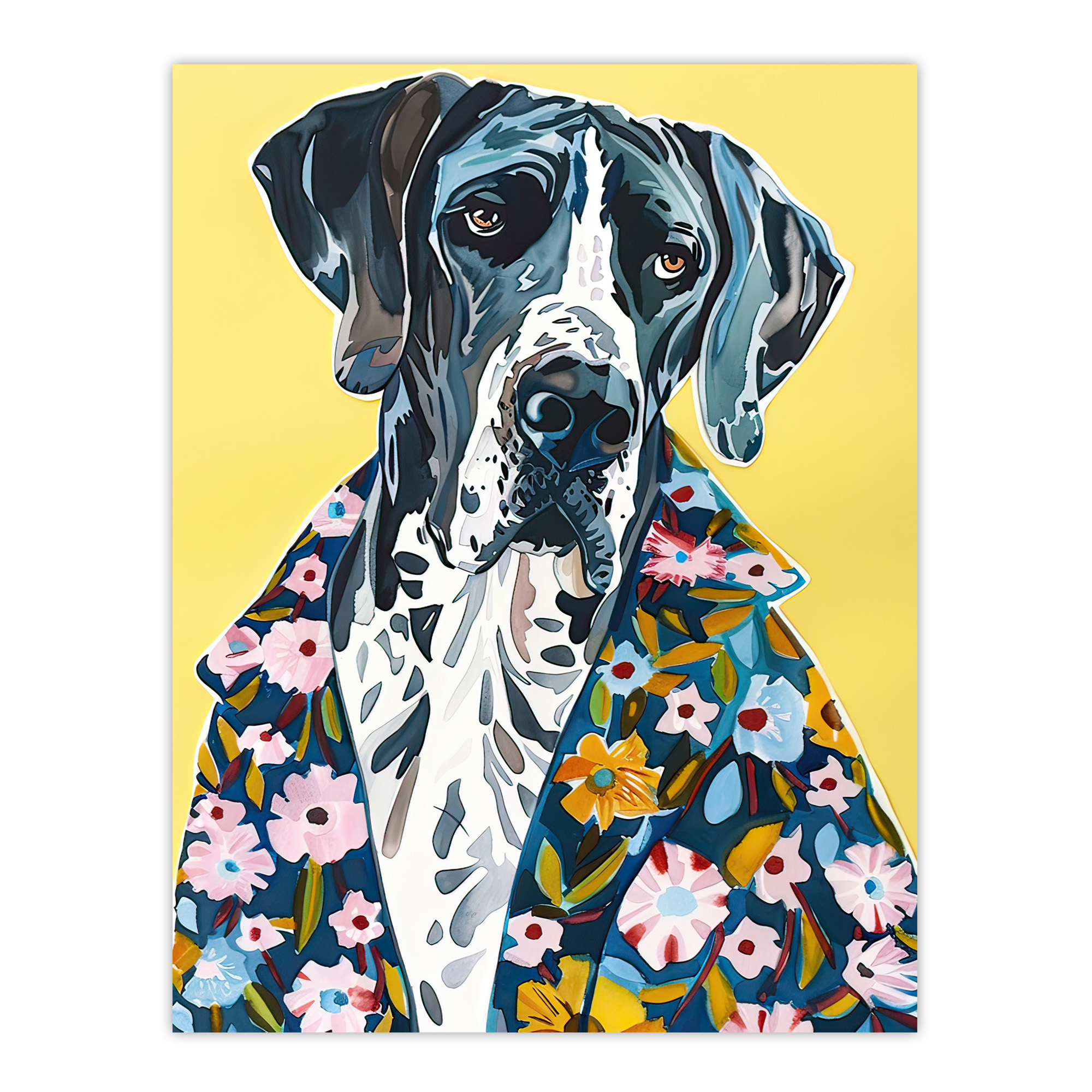 Dog Lover Great Dane in Floral Hawaiian Shirt Wall Art Poster Print