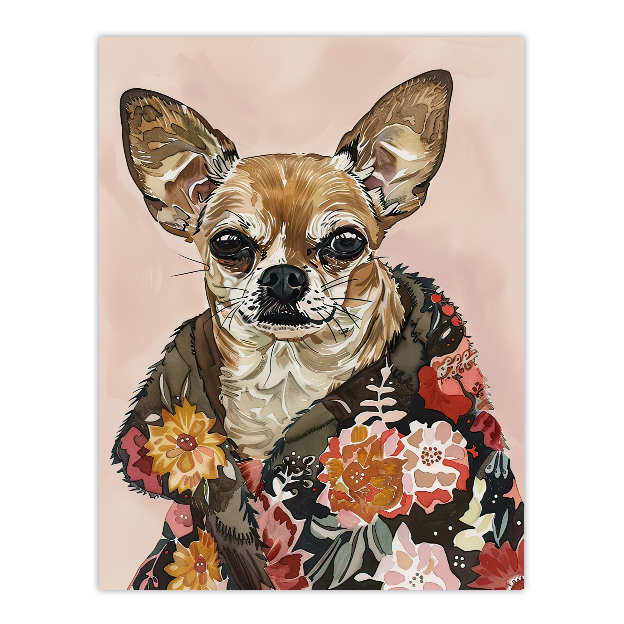Dog Lover Chihuahua With Floral Fur Coat Wall Art Poster Print