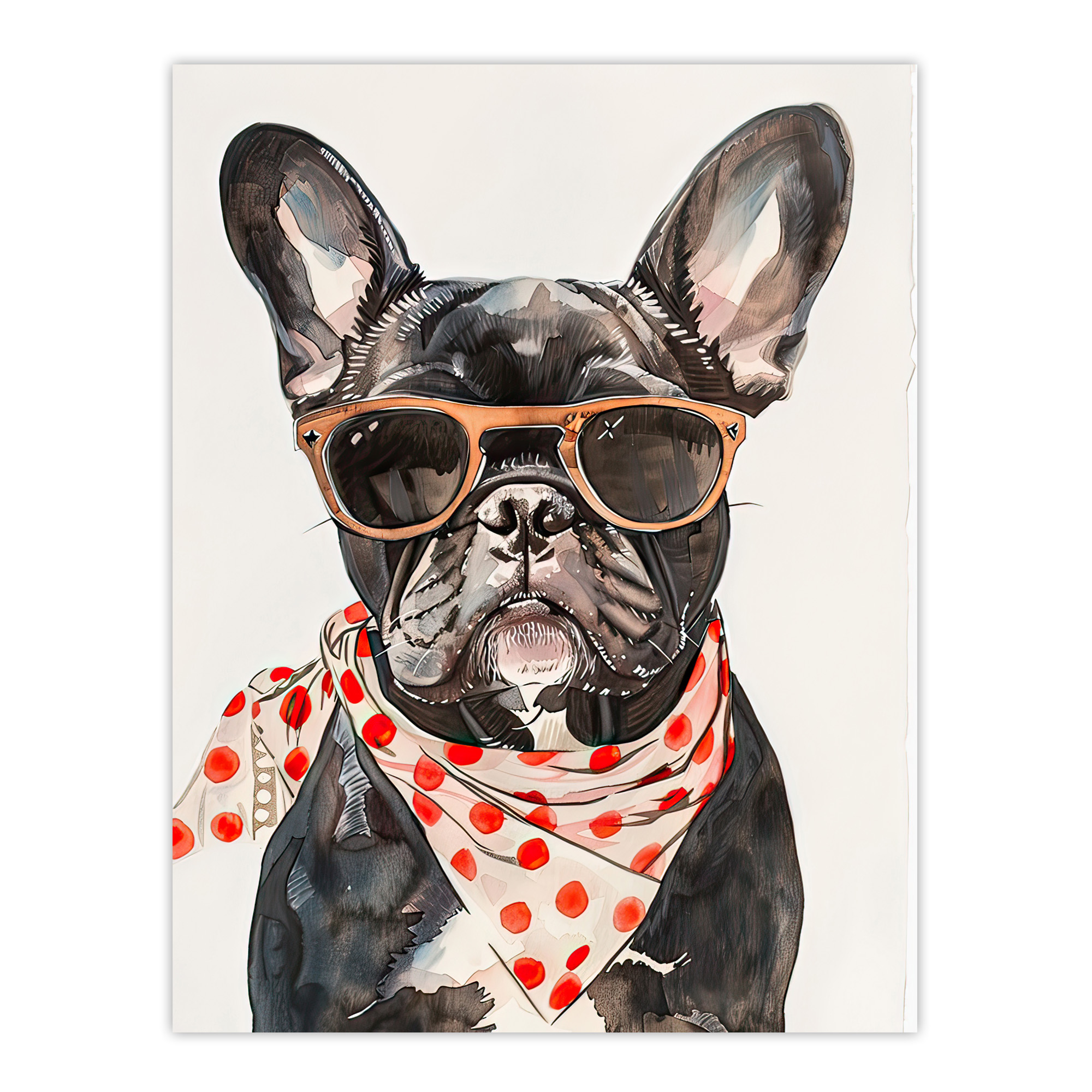 Dog Lover French Bulldog with Sunglasses Bandana Wall Art Poster Print