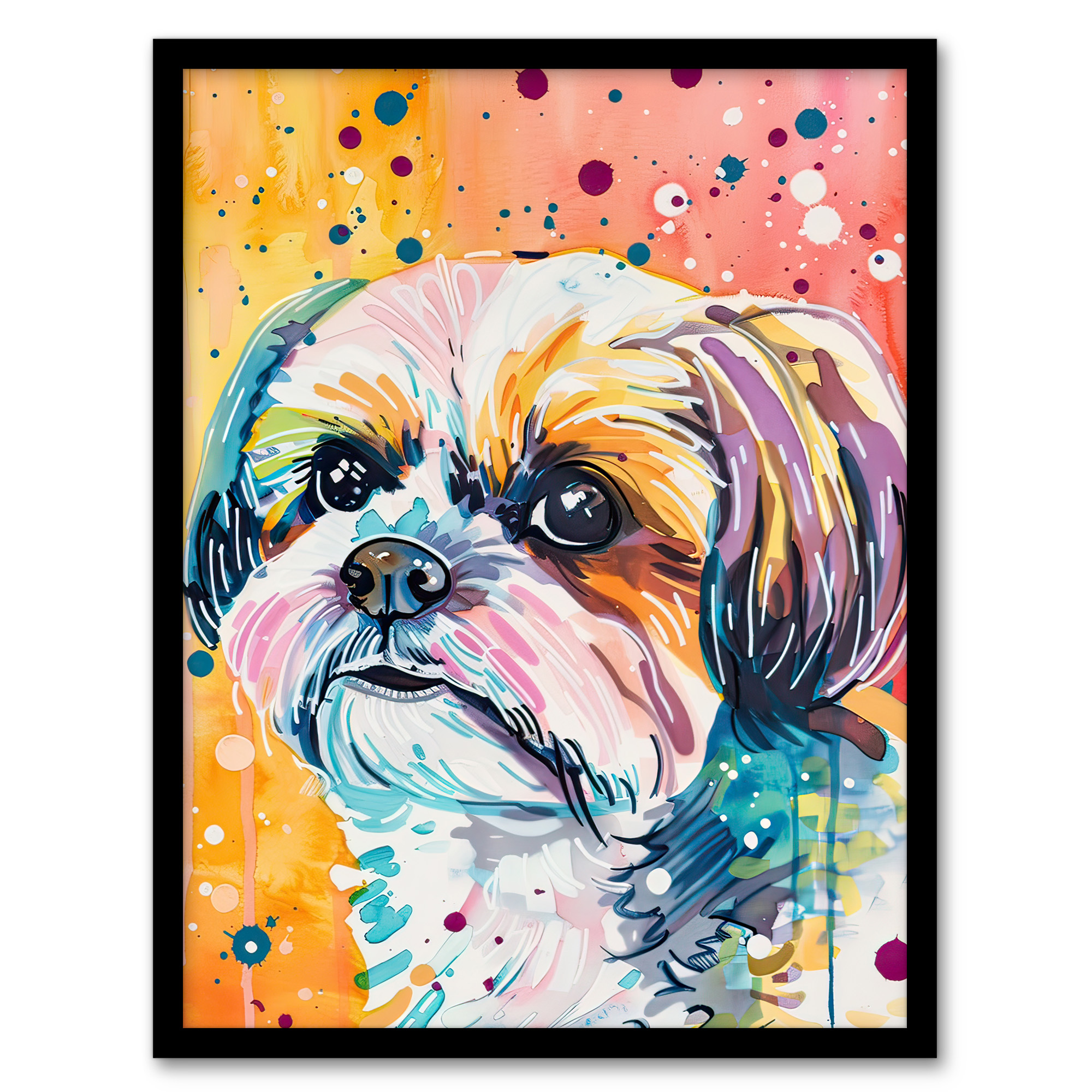 Colourful Shih Tzu Portrait Dog Lover Watercolour Wall Art Poster Print